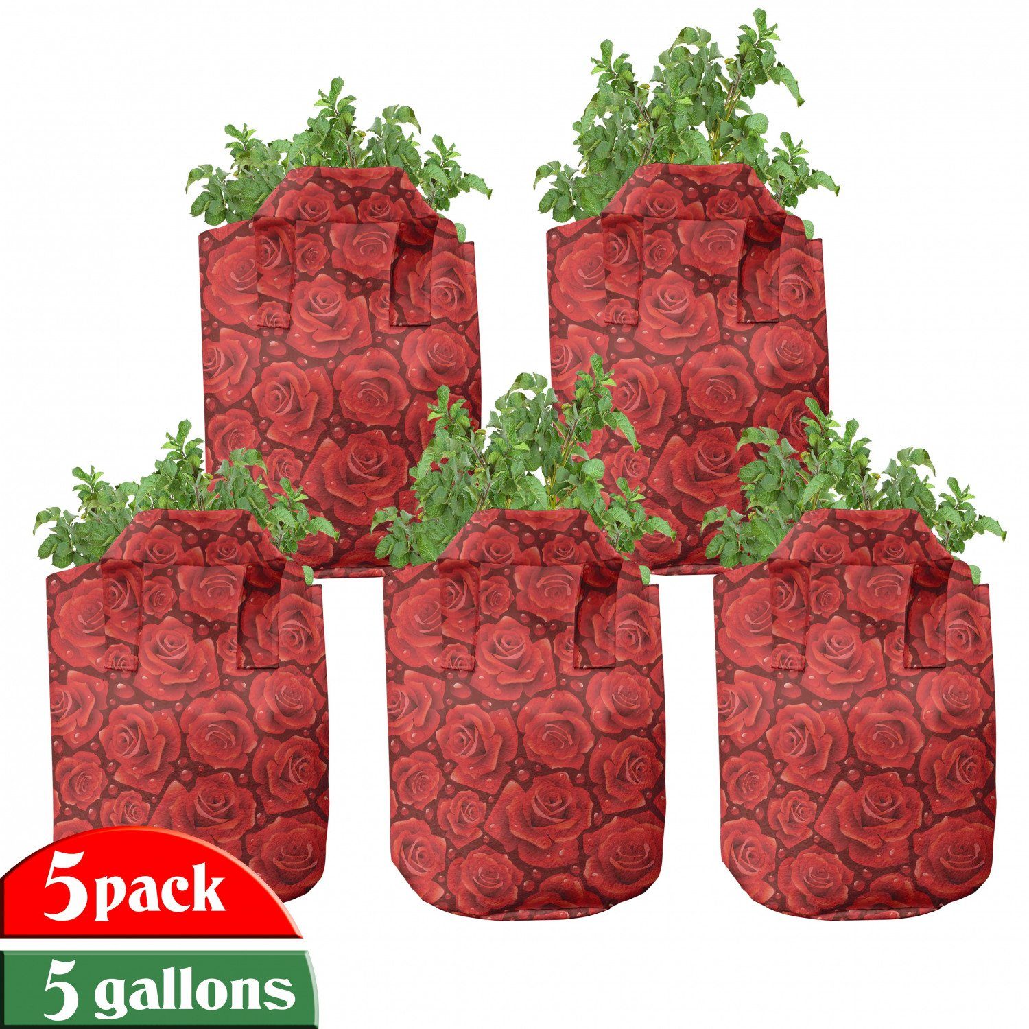 Abakuhaus Pflanzkübel hochleistungsfähig Stofftöpfe mit Griffen für Pflanzen, Rose Rote Rosen Wasser Regen-Tropfen
