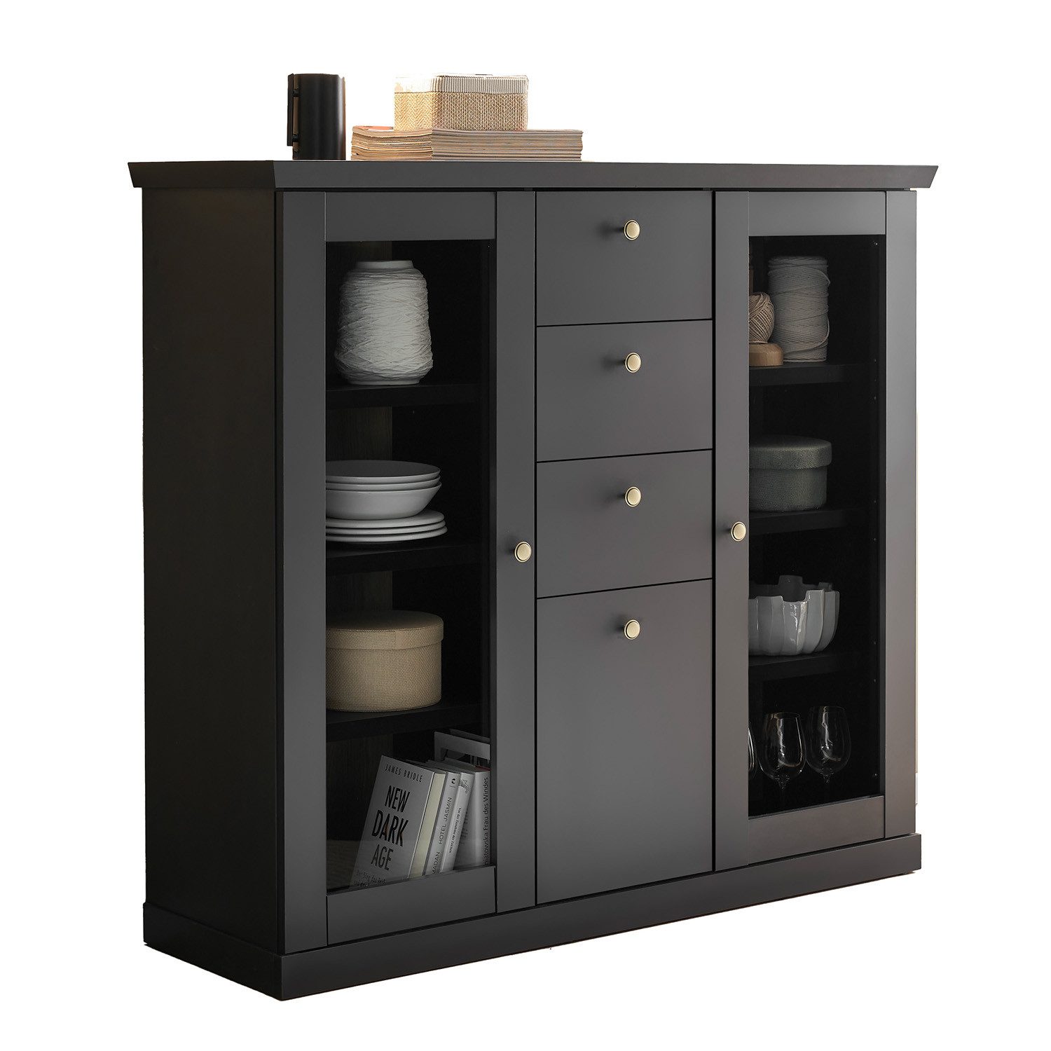 Möbel Stellbrink Highboard Highboard Lincoln - Schwarz matt
