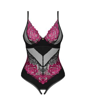 Obsessive Body Rosenty Ouvert Body mit Rosenmuster - schwarz, pink (1-tlg) transparent