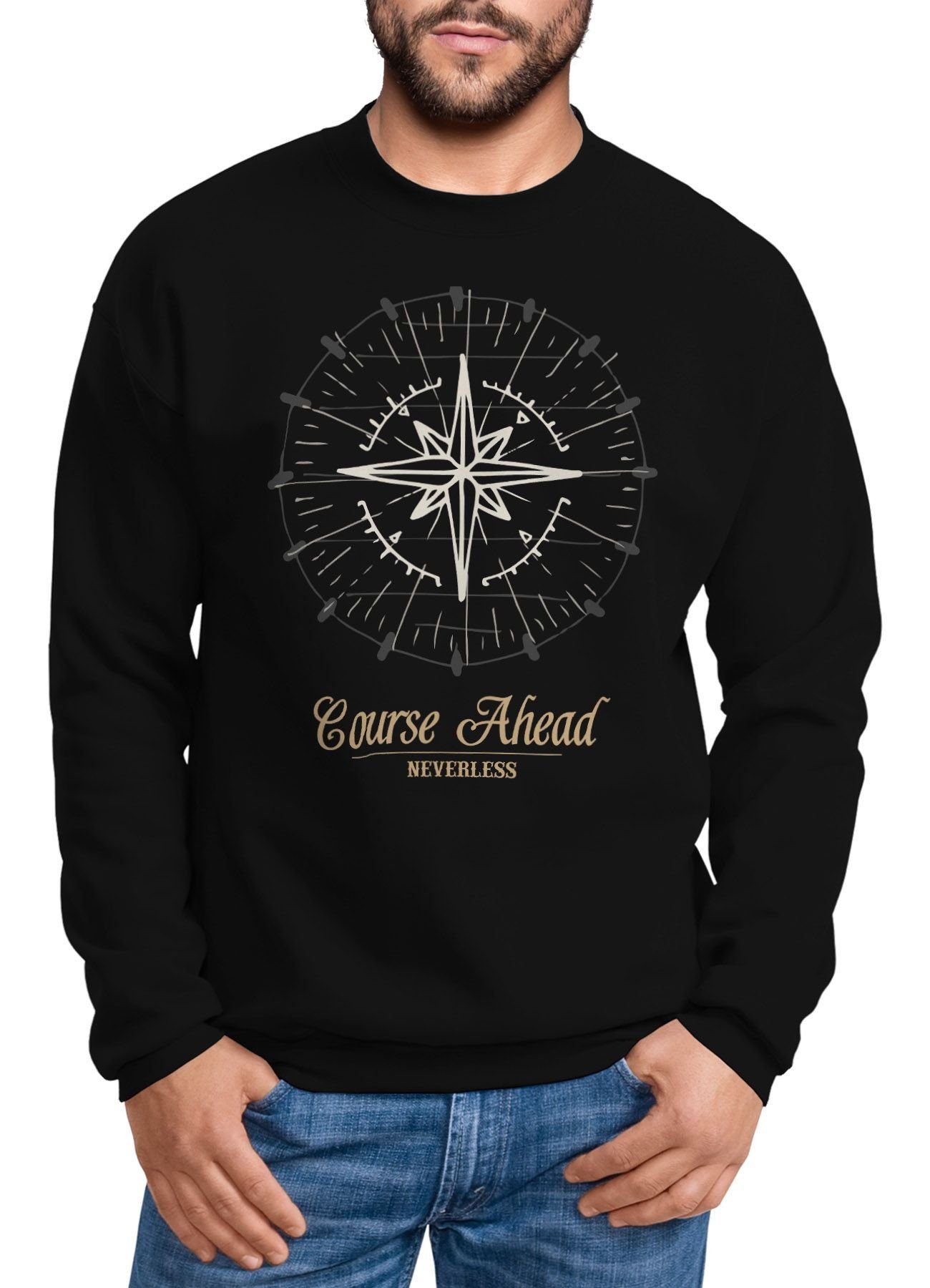 Neverless Sweatshirt Herren Sweatshirt Pullover Kompass Windrose Navigator Segeln Rundhalspullover Neverless® schwarz