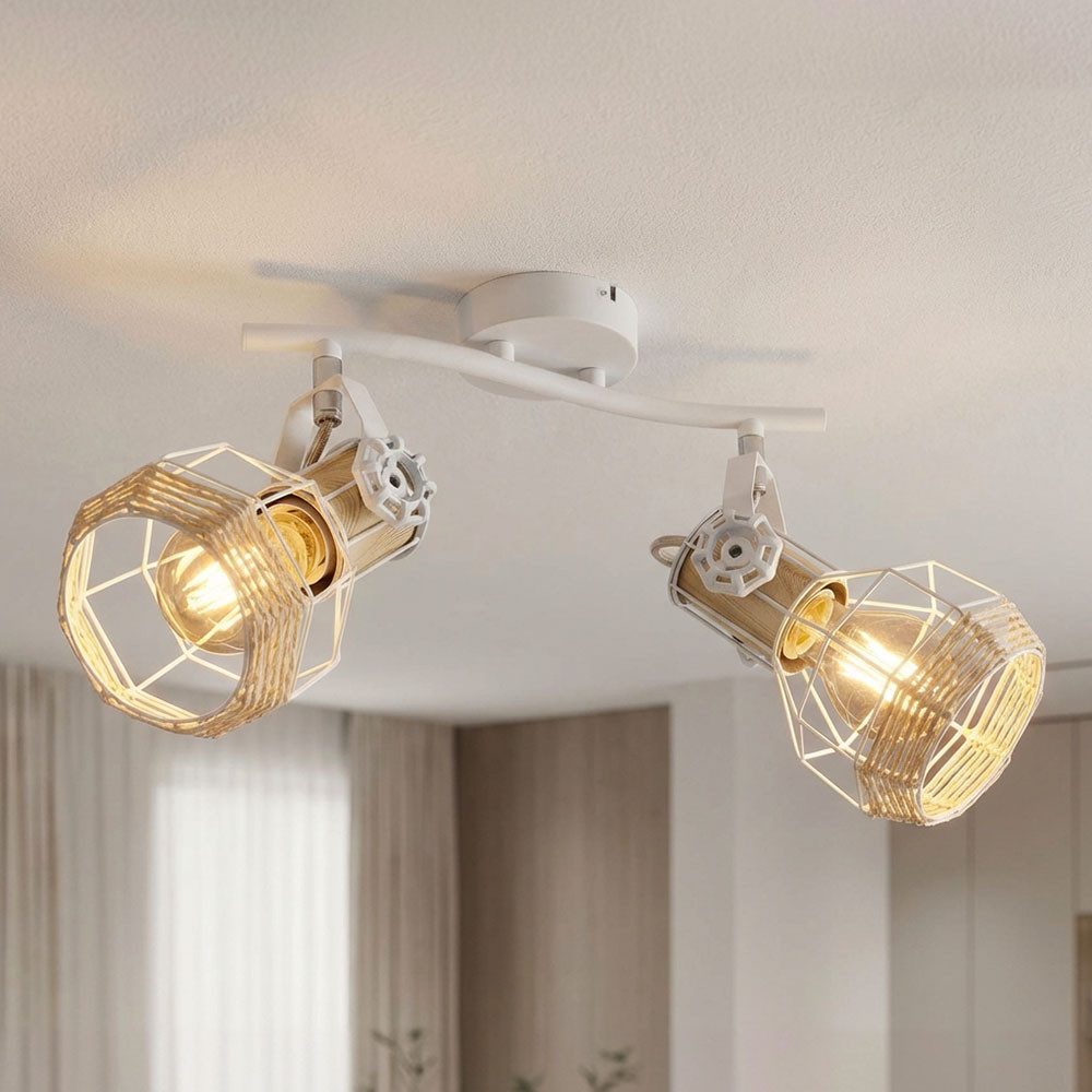 GLOBO LIGHTING Deckenspot, Leuchtmittel nicht inklusive, Deckenleuchte Holzoptik Spotleuchte schwenkbar 2 Flammig E27 Gitter