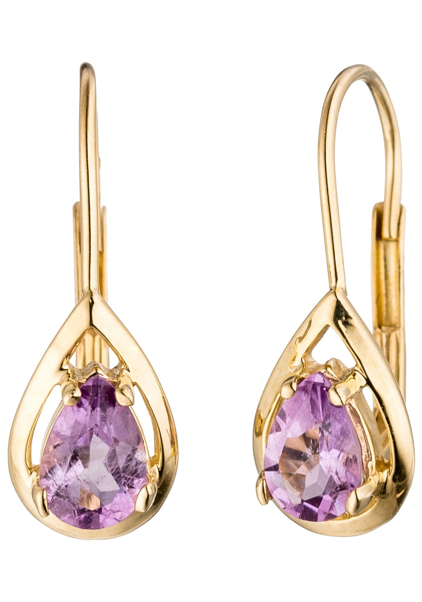 JOBO Paar Ohrhänger, Tropfen 333 Gold mit Amethyst