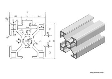 Ulber24 Profil Aluprofil 30x30 Nut 8 Typ B, 6x2 Meter, Eloxiert, Alu Profil, Nutprofil, 3030, Aluminiumprofil