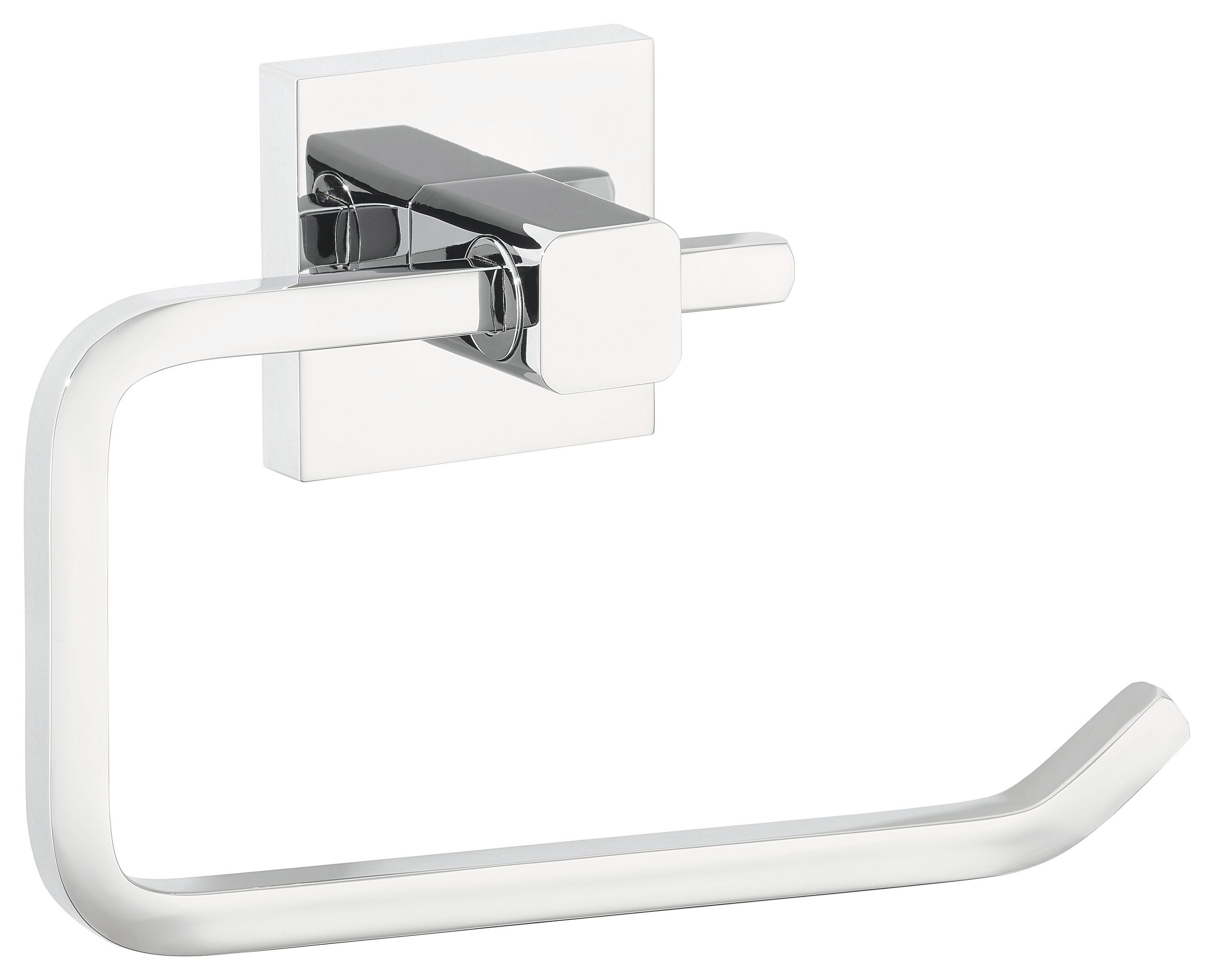 tesa Toilettenpapierhalter DELUXXE WC-Rollenhalter ohne Bohren - 10,1 cm : 16,0 cm : 4,5 cm (Packung, 1-St., inkl. Klebelösung), selbstklebender WC-Rollenhalter - chrom - silber glänzend