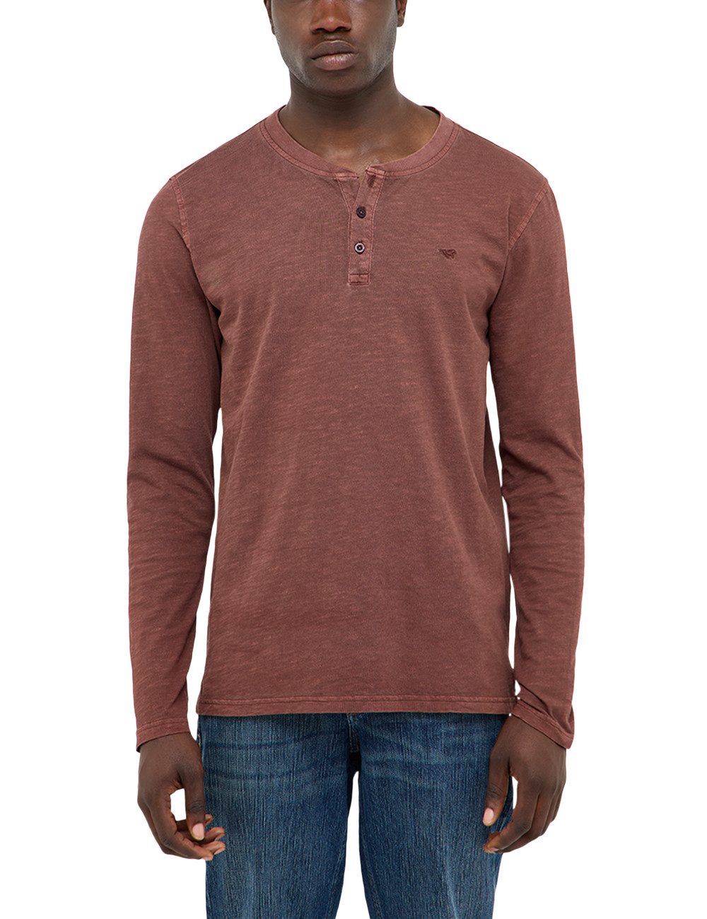 MUSTANG Langarmshirt Atchison Henley LA mit kurzer Knopfleiste