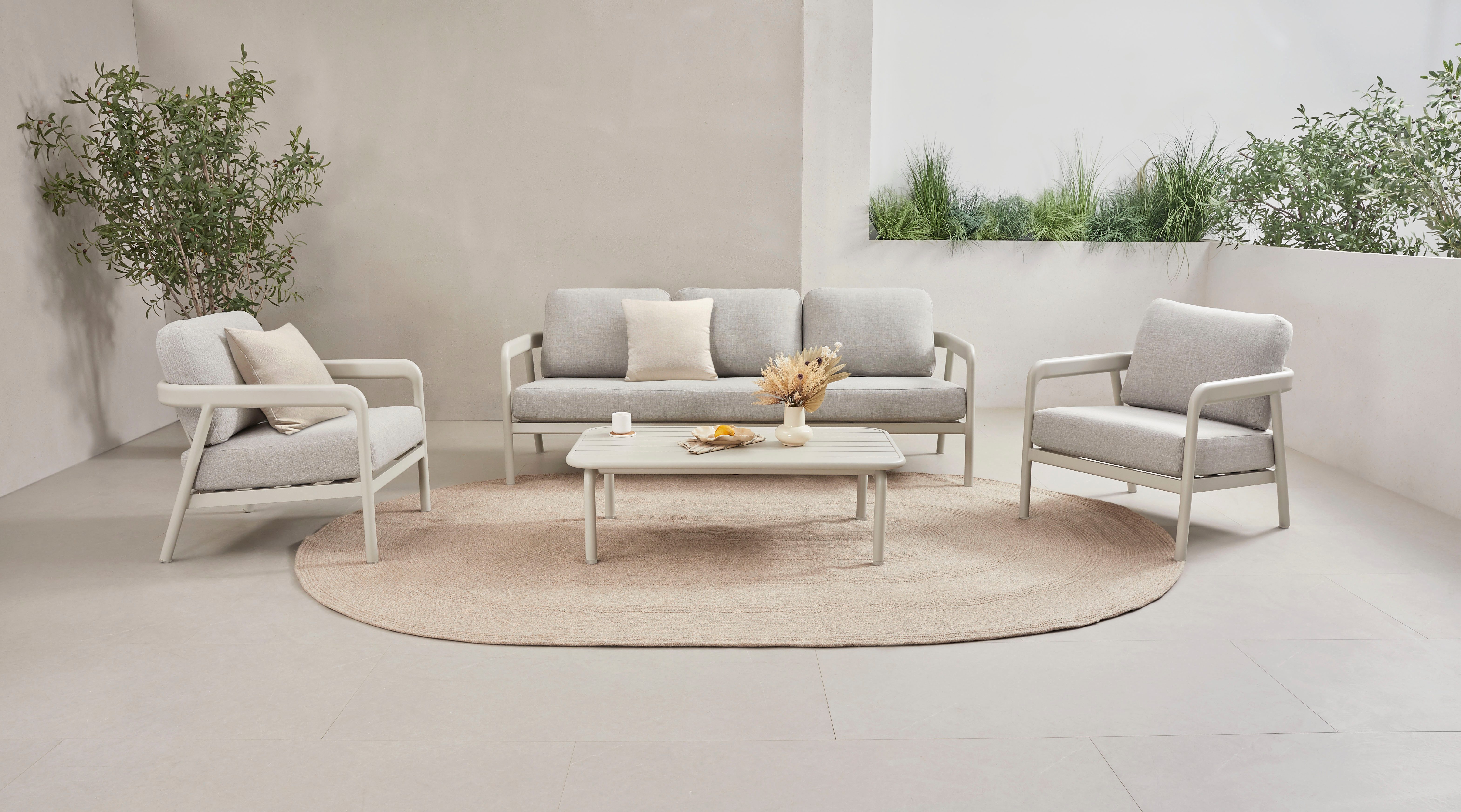 homsy by Ana Johnson Gartenlounge-Set Hilo, (Set, 14-tlg., 3er Sofa,2x Sessel, 7x Sitz-und Rückenkissen,2x Zierkissen,1xTisch), inkl. 2 Sessel, 1 Sofa, 1 Tisch, Sitz- und Rückenkissen, 2 Dekokissen