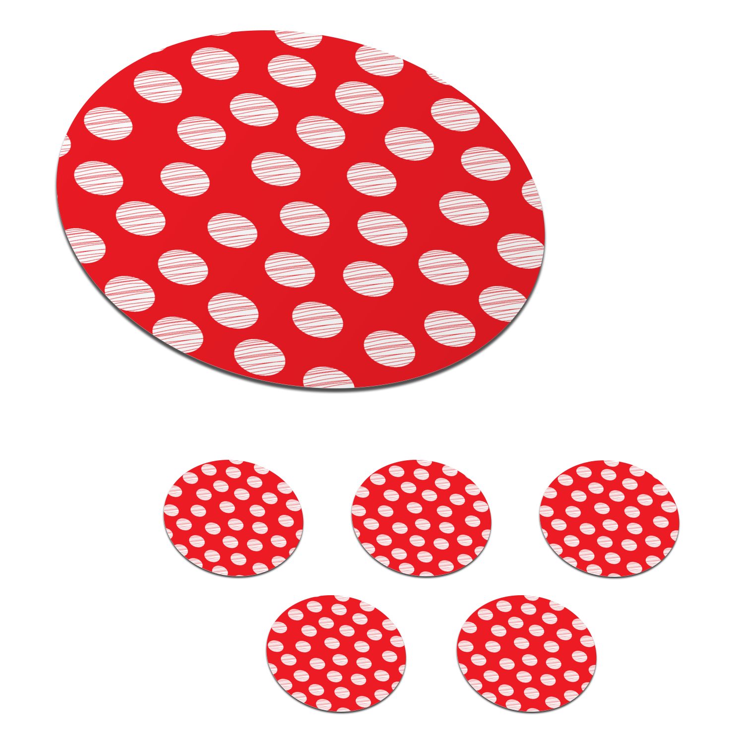 MuchoWow Glasuntersetzer Polka dots - Muster - Rot - Weiß, Zubehör für Gläser, 6-tlg., Getränkeuntersetzer, Tassenuntersetzer, Korkuntersetzer, Tasse, Becher