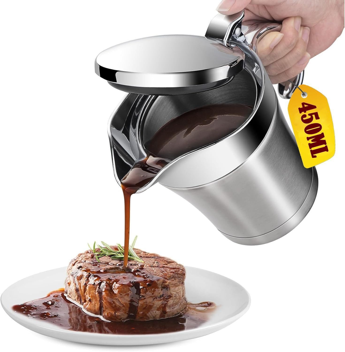 FELIXLEO Sauciere Premium Edelstahl Thermo Sauciere, Soßenkanne (450ml), (1-tlg)
