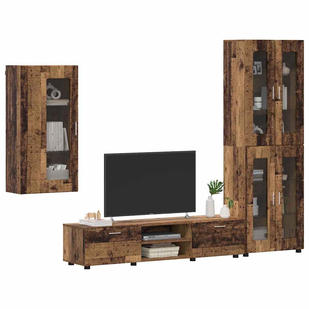 vidaXL Wohnzimmer-Set TV-Schrankset mit Schubladen FLORIN 3 pcs Altholz Holzwerkstoff, (3-St)