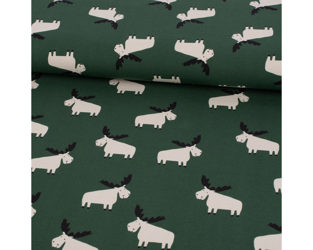 Thumbnail - SCHÖNER LEBEN. Stoff Baumwolljersey Jerseystoff Meterware Moose Elche dunkelgrün 1,50m, allergikergeeignet