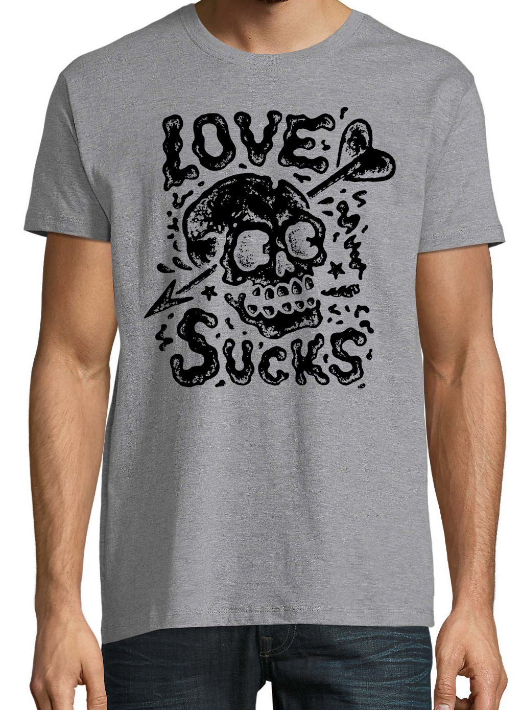 T-Shirt "Love mit trendigem Youth Designz Grau Shirt Herren Sucks" Frontprint