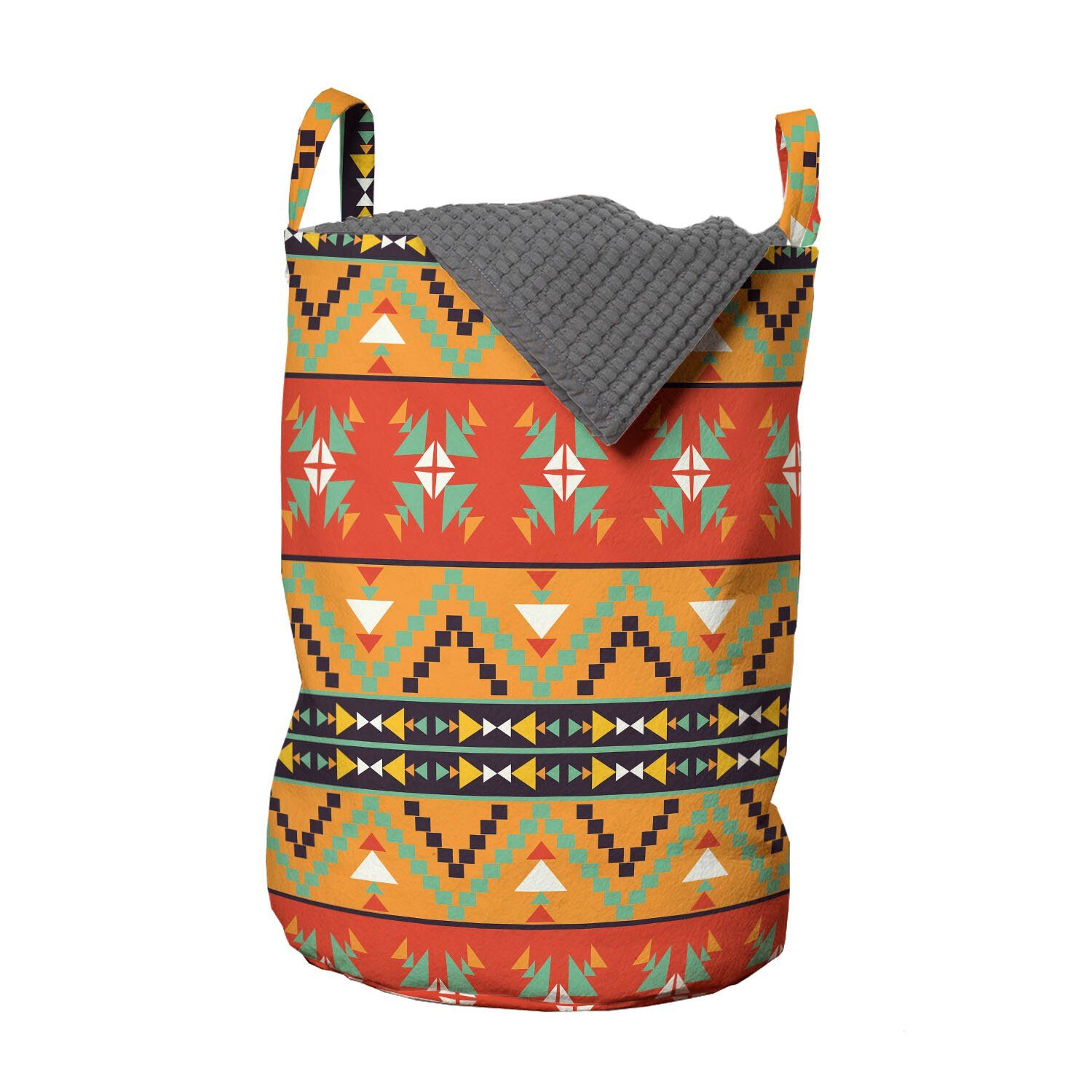 Abakuhaus Wäschesäckchen Wäschekorb mit Griffen Kordelzugverschluss für Waschsalons, Abstrakt Tribal Aztec Motive | Wäschesäcke