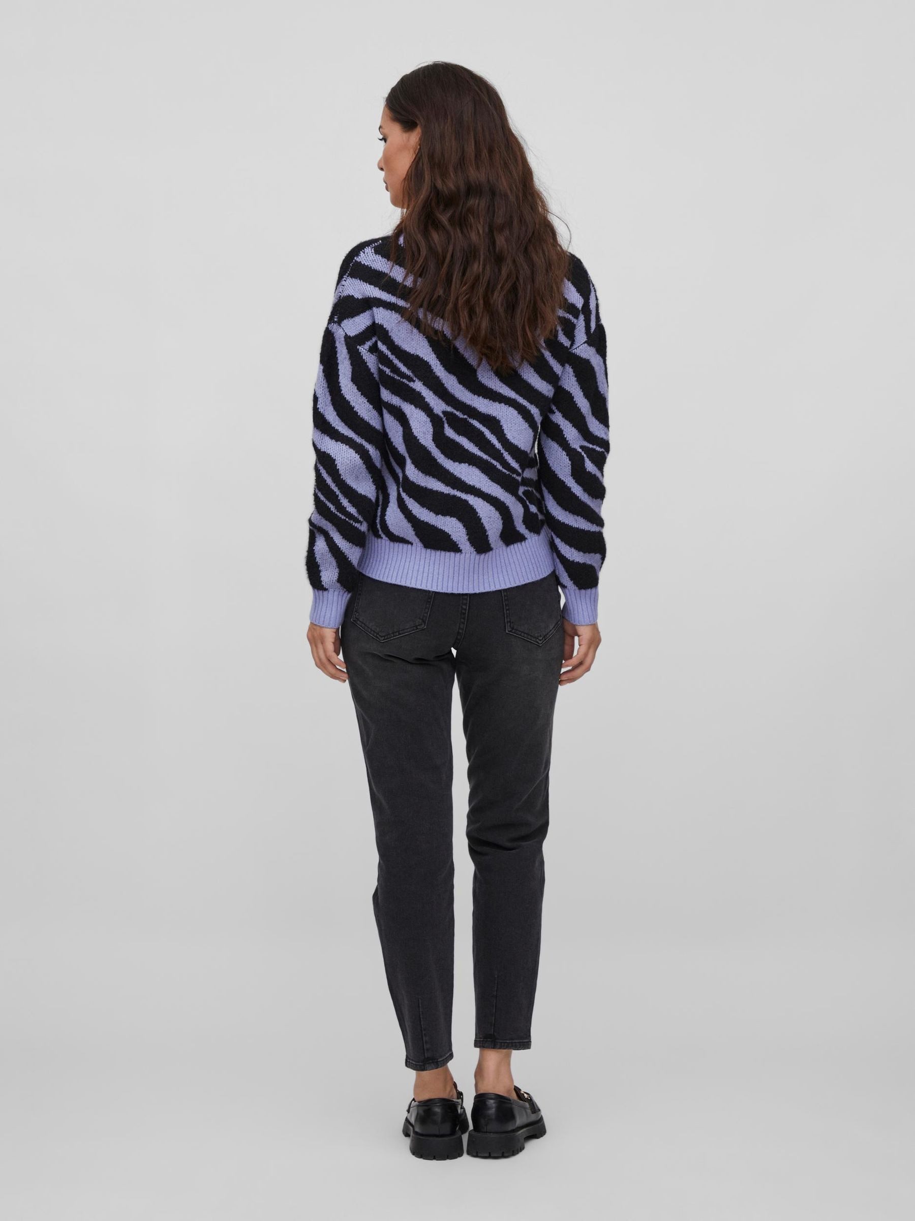 Vila Strickpullover Kuscheliger Strickpullover Jacquard Zebra Animal Muster VIRIL FEAMI VIRIL FEAMI MIX V-NECK L/S KNIT TOP-NOOS
