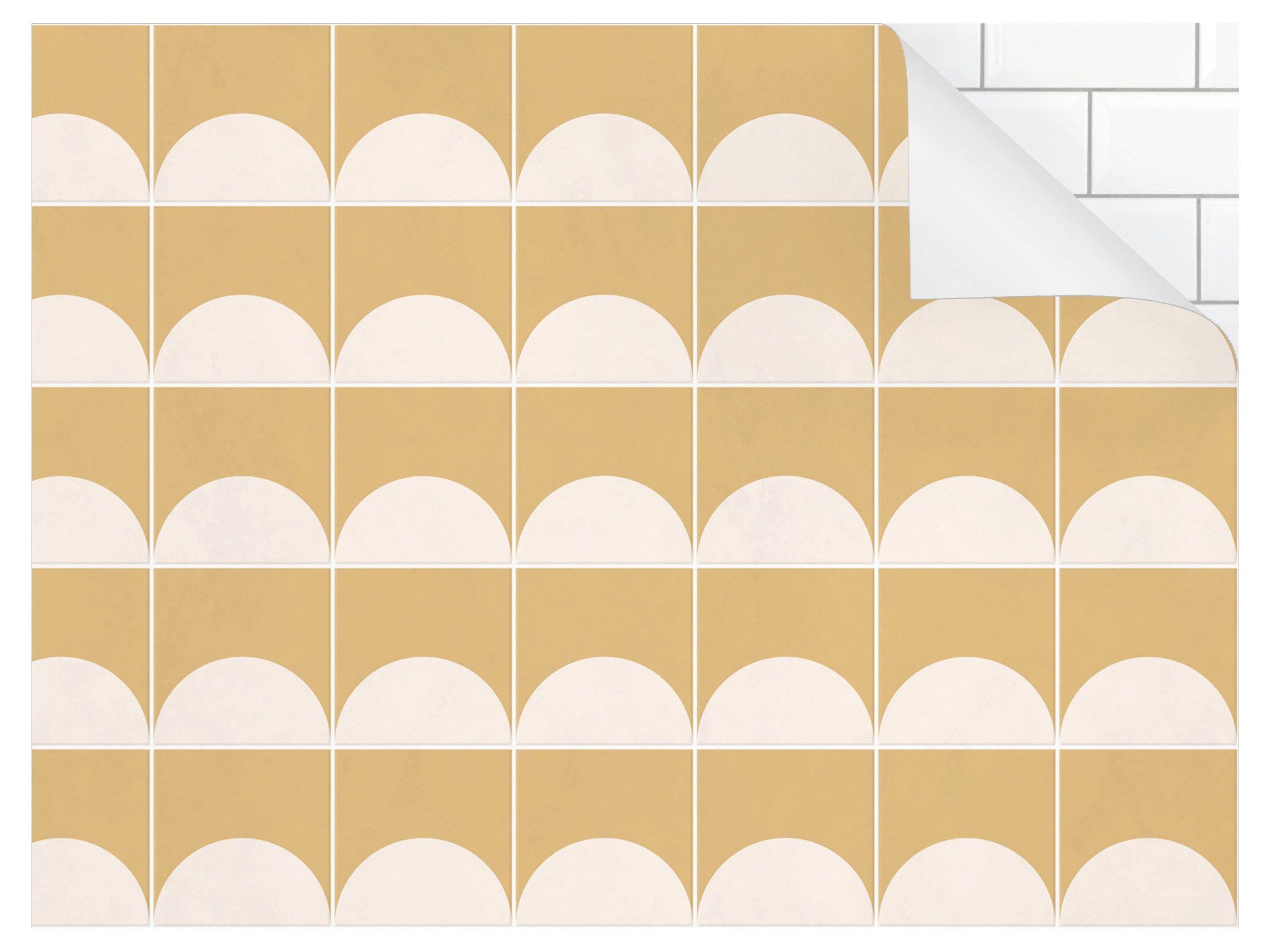 Bilderdepot24 Küchenrückwand selbstklebend gelb Muster, (1-tlg., Nischenrückwand - für Fliesenspiegel ohne Bohren - matt), Nischenrückwand Fliesenoptik fugenlos Wandpaneel Küche Herd
