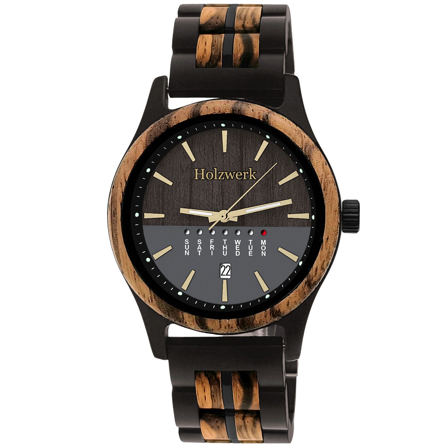 Holzwerk Quarzuhr BREMEN Designer Holz Armbanduhr mit Datumsanzeige in schw günstig online kaufen