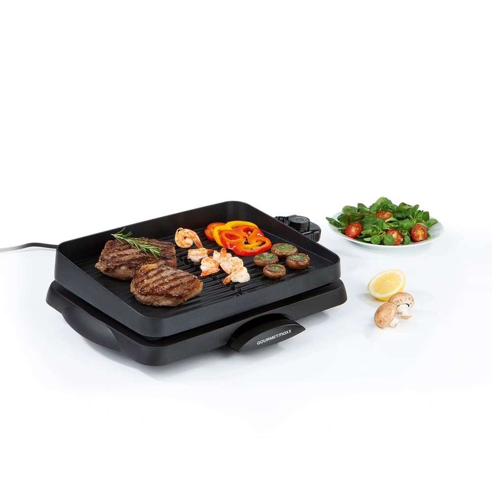 GOURMETmaxx Tischgrill Elektrogrill - Elektro BBQ - Balkongrill, 1500 W, Beschichtete Aluguss-Grillfläche schwarz