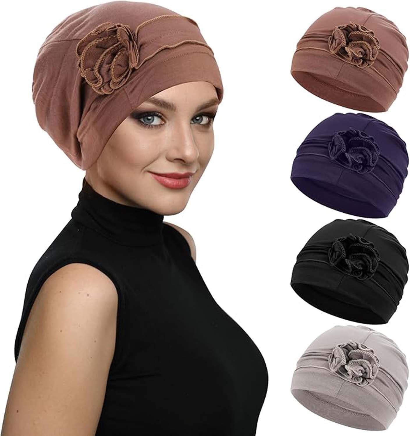 nsihing Kopftuch 4-teiliges Chemo-Kopfbedeckungsset für Damen, atmungsaktive