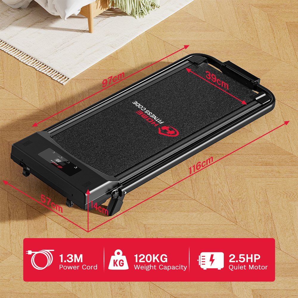 HOMEFITNESSCODE Laufband Klappbares Laufbänder mit 5 % Steigung – 4-in-1-Elektrolaufband (mit Armlehnen und LED-Display), Geschwindigkeit von 1 bis 10 km/h einstellbar – Motor 2,5 PS