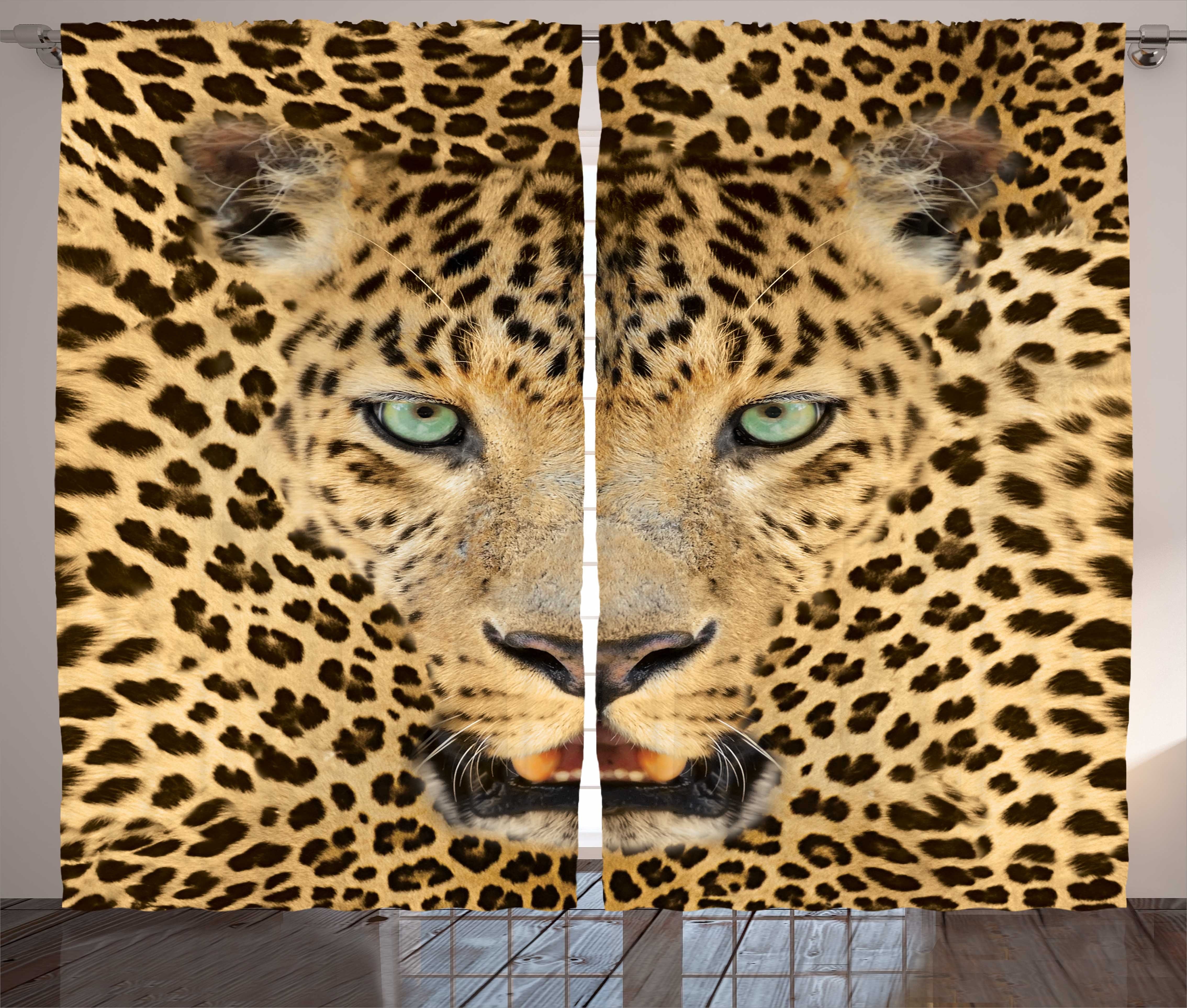 Gardine Schlafzimmer Kräuselband Vorhang mit Schlaufen und Haken, Abakuhaus, Leopard Predator Tier