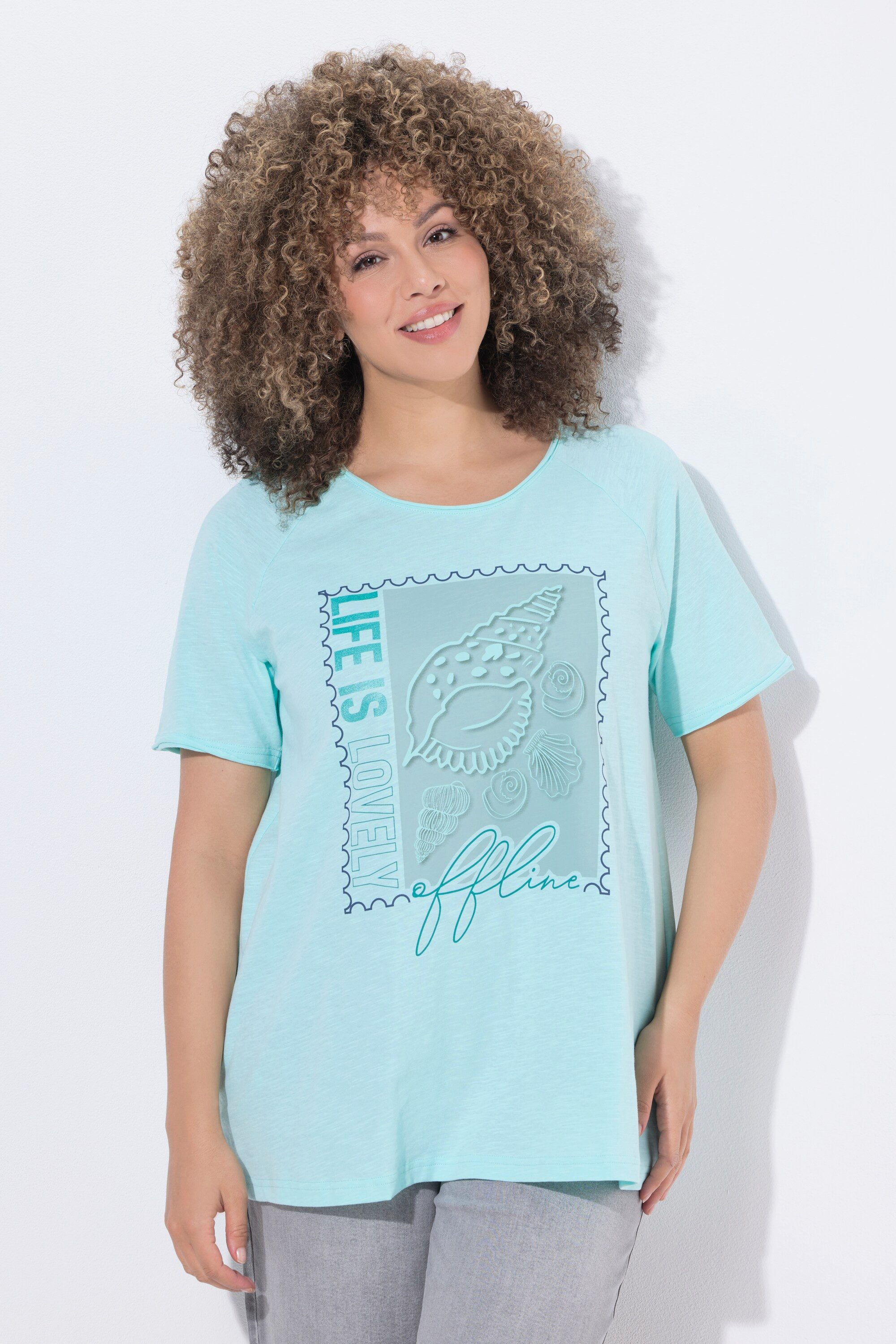 Ulla Popken T-Shirt T-Shirt Muscheln A-Linie Rundhals Halbarm