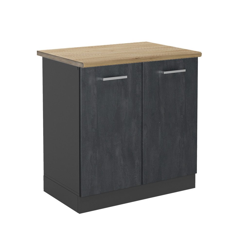 Vicco Unterschrank R-Line, Schwarz Beton/Anthrazit, 80 cm AP Eiche (1-St)
