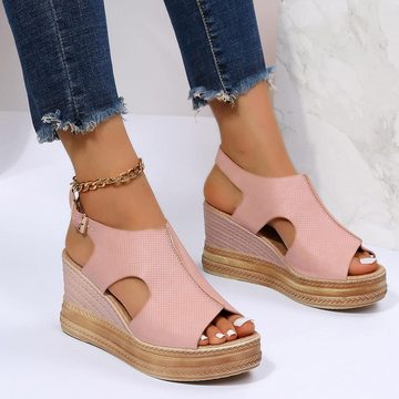ZWY Keilabsatz Sandalen, Schuhe für Frauen Breite Hollow Zehe Schnalle High-Heel-Sandalette