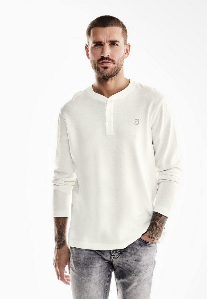 STREET ONE MEN Langarmshirt in Unifarbe, Henley Kragen