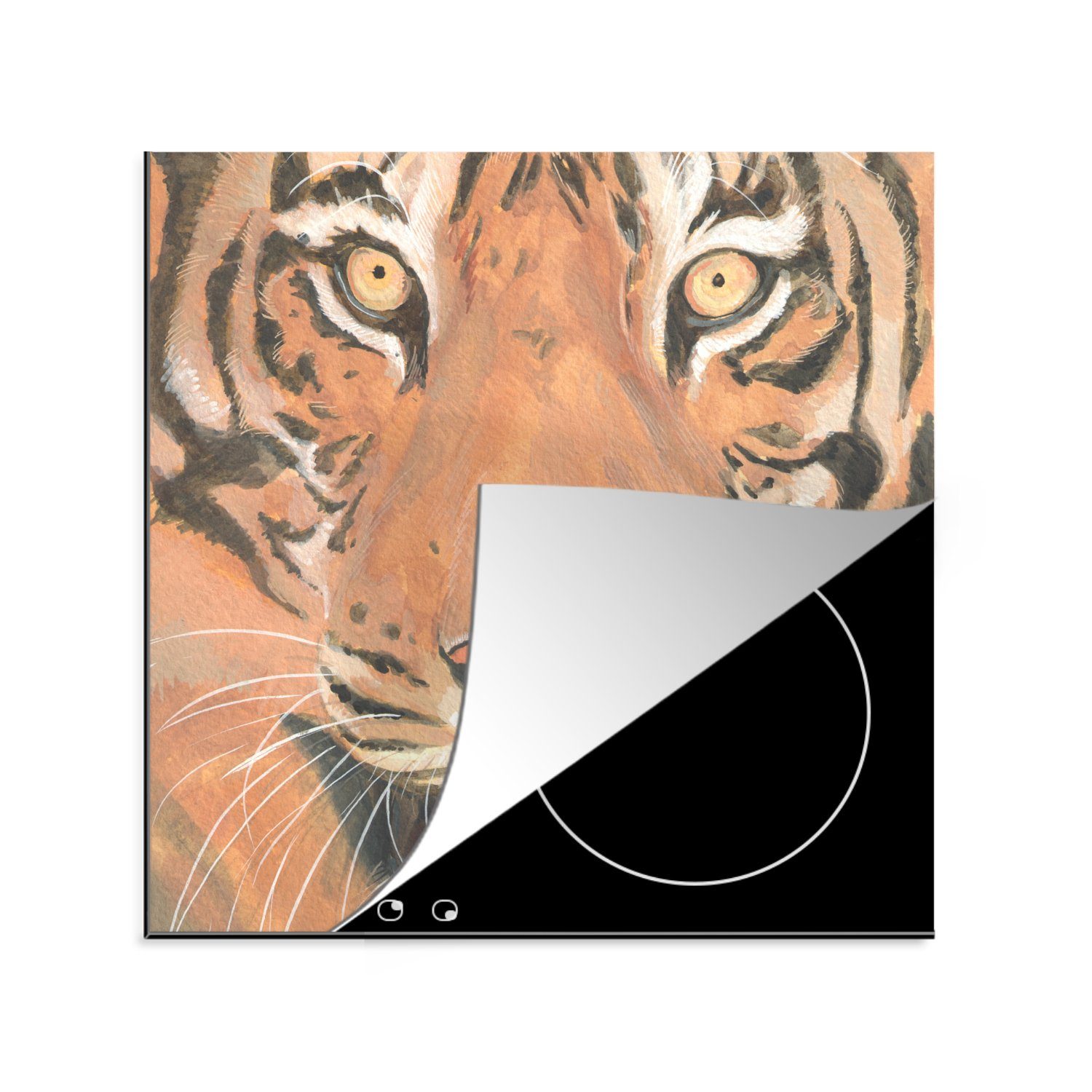 Kopf Arbeitsplatte küche Ceranfeldabdeckung, Vinyl, für Orange, tlg), - MuchoWow Herdblende-/Abdeckplatte 78x78 (1 - Tiger cm,