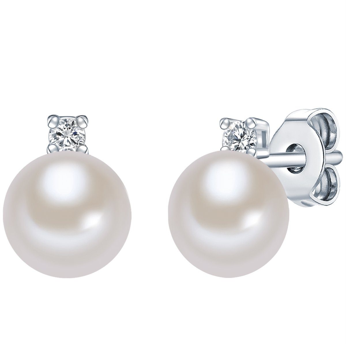 Ohrstecker in Pearls aus weiß, Paar Süßwasserzuchtperlen, mit Zirkonia Ohrstecker Valero