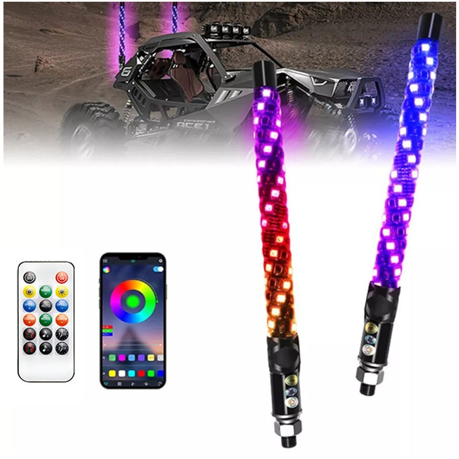 LED Dekolicht 2 Stück Peitschenlicht, Peitsche mit Led Licht, Wasserdichte Auto