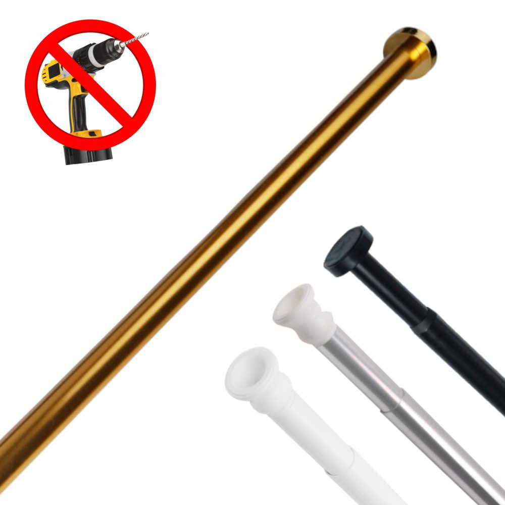 Sanilo Duschvorhangstange 90 - 160 cm oder 120 - 220 cm in schwarz, gold, weiß, chrom, Ø 28 mm, ausziehbar, Klemmstange, geklemmt, Aluminium, einfache Montage ohne Bohren, für Duschvorhang, bis zu 10 Kg belastbar