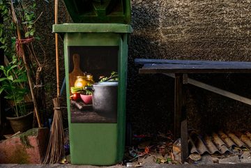 MuchoWow Wandsticker Rustikal - Stilleben - Pfanne - Gemüse (1 St), Mülleimer-aufkleber, Mülltonne, Sticker, Container, Abfalbehälter