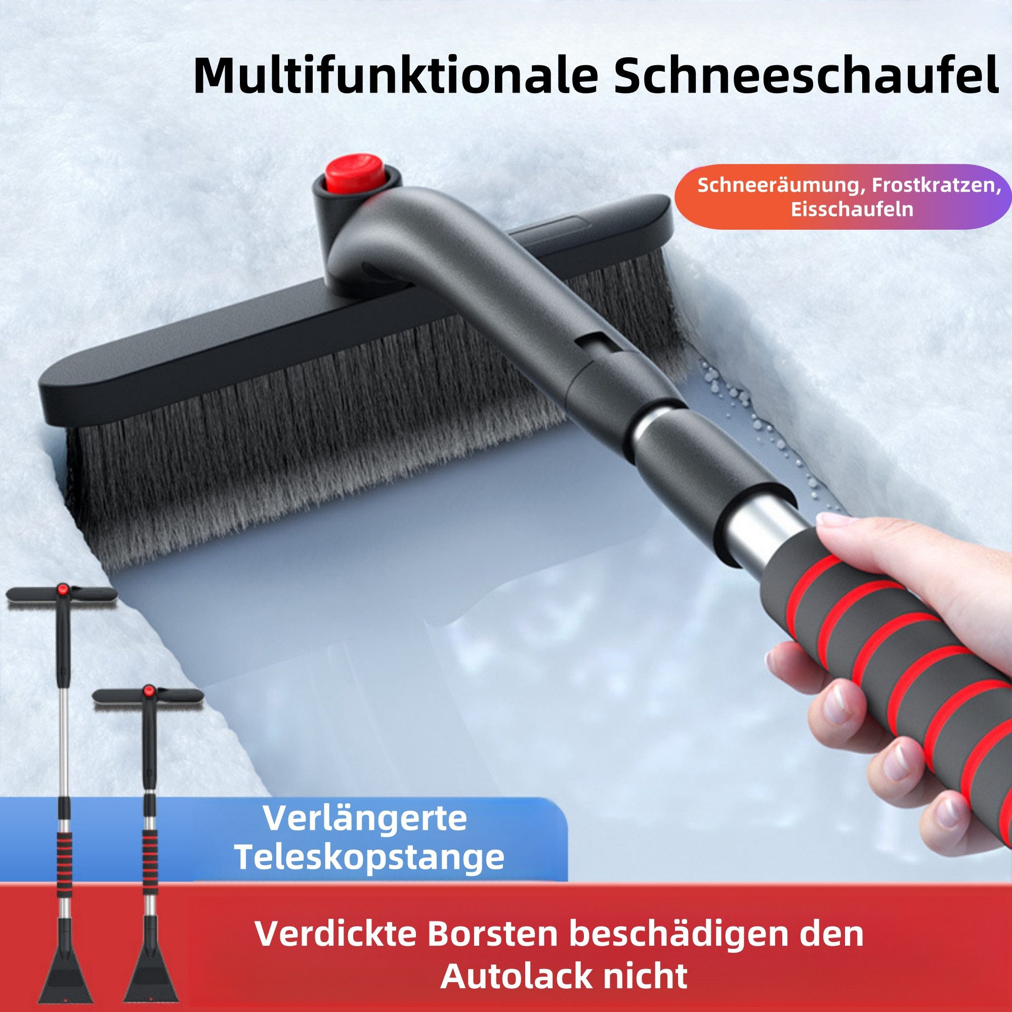 Kityhome Ice Scraper for Cars with Brush, Snow Brush, Telescopic Ice Scraper, Rotatable 66–88 cm Length, EVA Sponge Handle, Non-Slip and Frost-Resistant