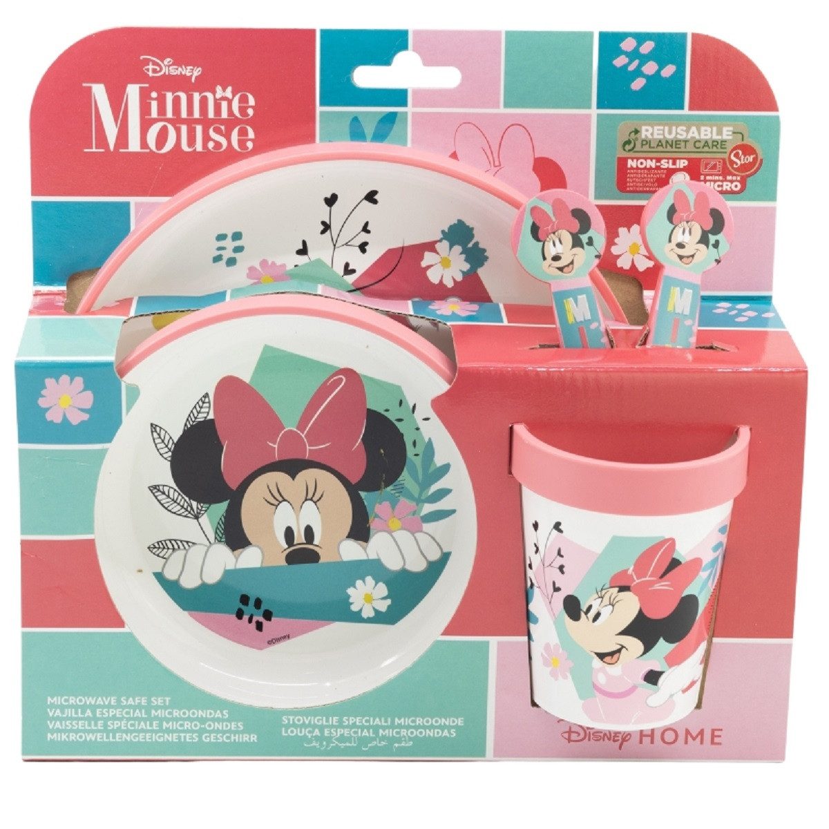 Disney Minnie Mouse Frühstücks-Set Premium-Geschirr - Mikrowelle-Sicher Teller, Schale, Becher & Besteck