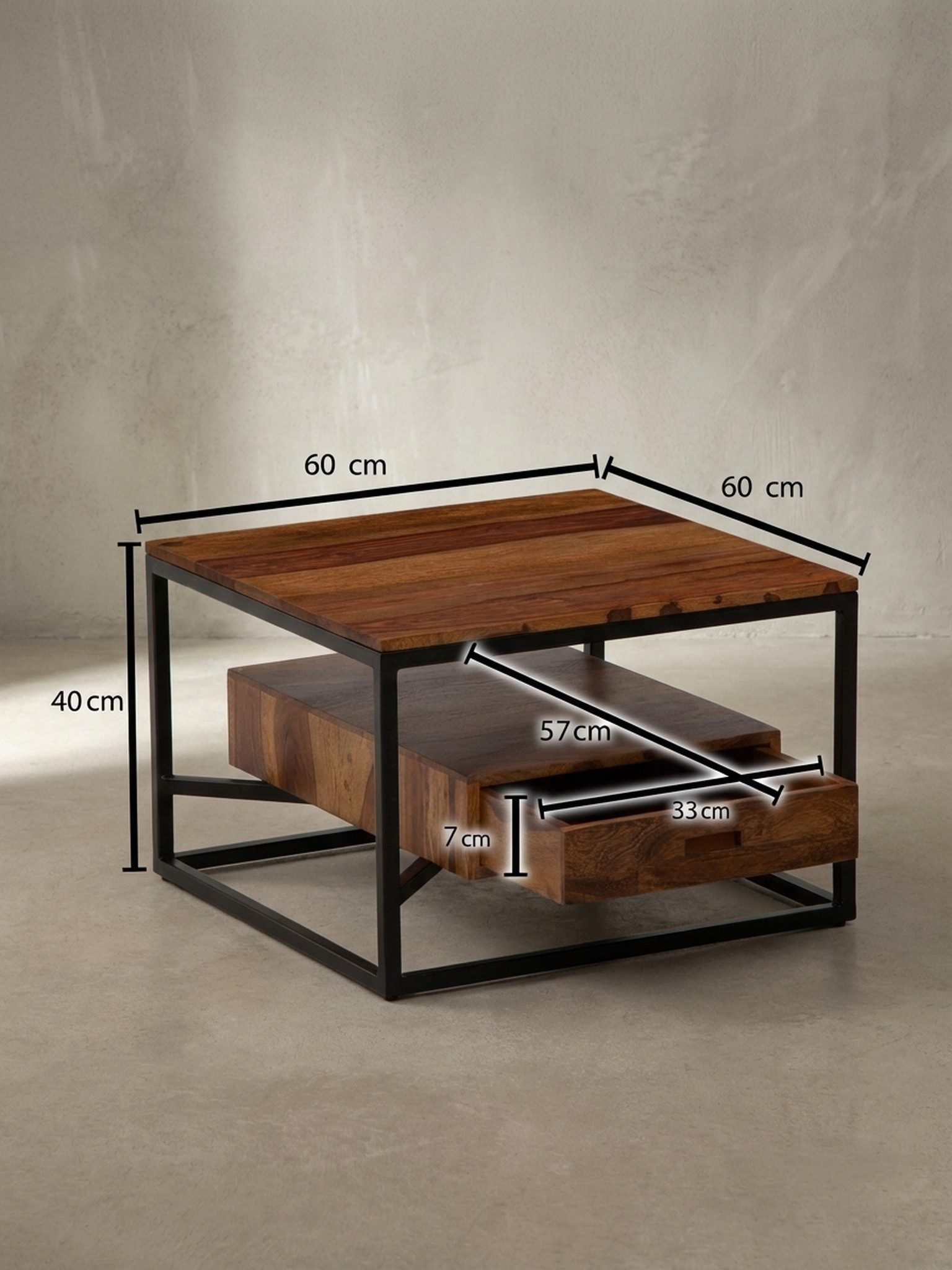 KADIMA DESIGN Couchtisch Moderner Sofatisch Massivholz Quadratisch 60x60x40 cm Couchtisch