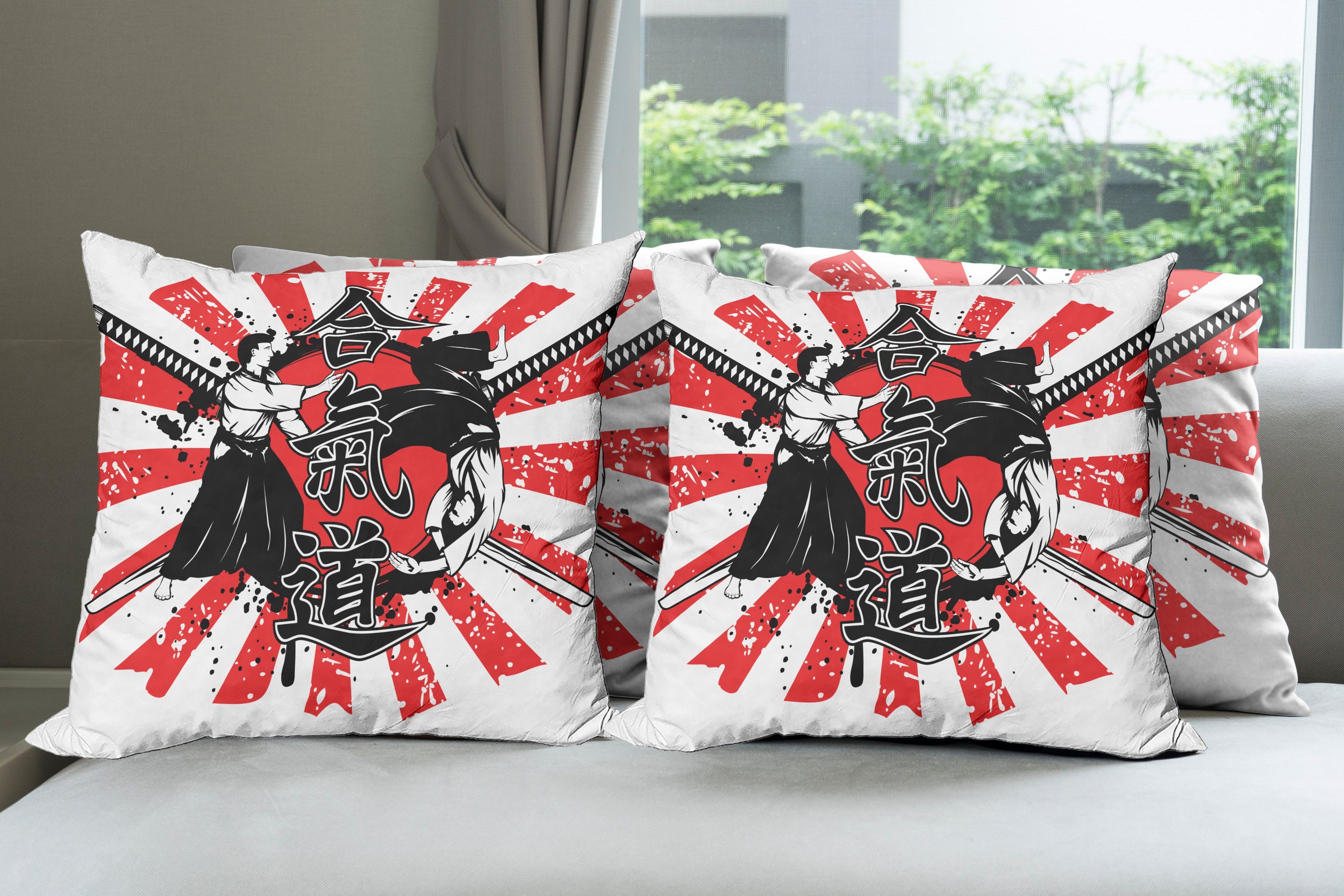 Digitaldruck, Doppelseitiger Abakuhaus Samurai-Kampf Aikido japanisch (4 Accent Kissenbezüge Modern Stück),