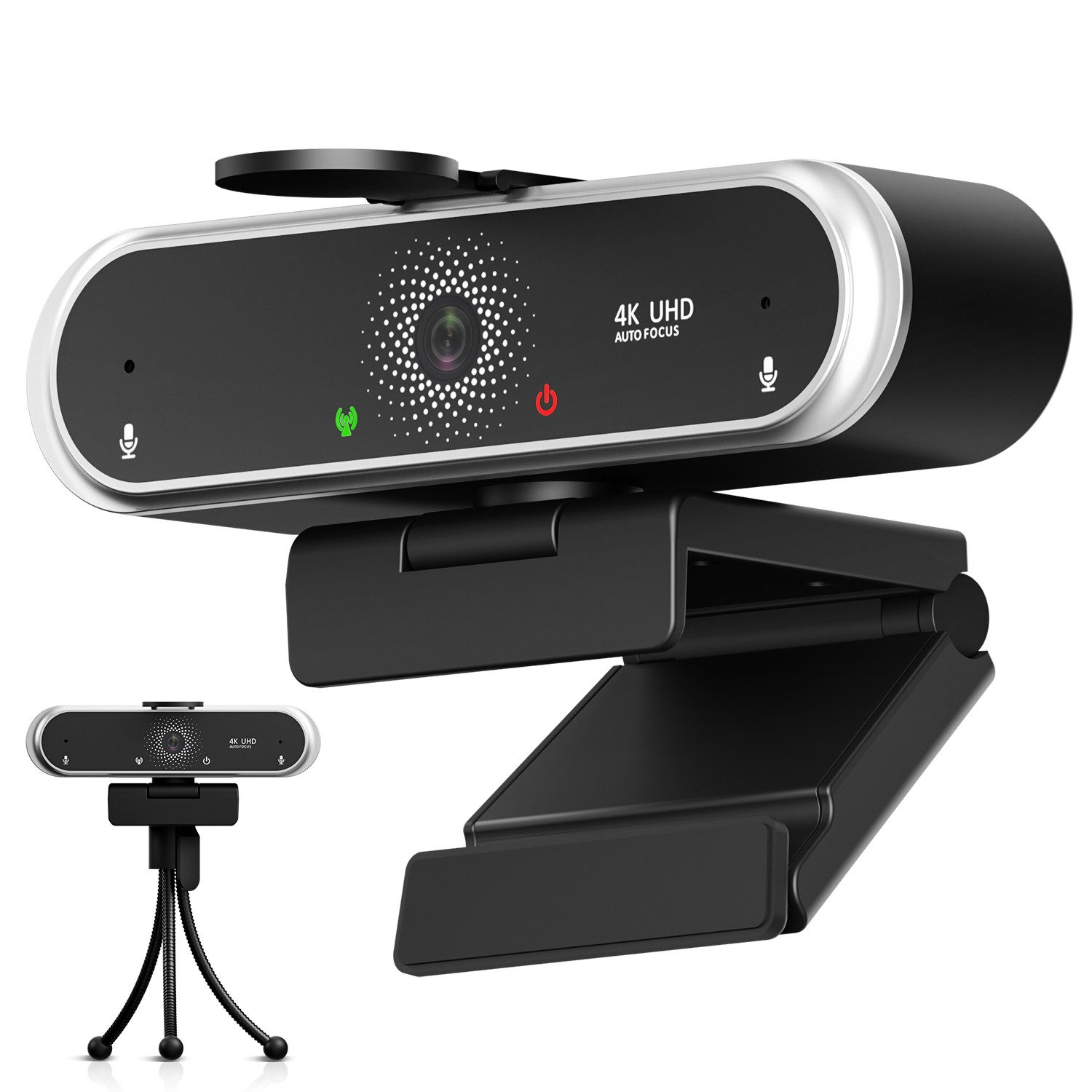 CkeyiN Pro Webcam 4K,PC Kamera mit Objektivabdeckung,75°FOV,Autofokus Webcam (Zwei Mikrofone mit Geräuschunterdrückung,360°-Drehung, 180° verstellbarer Ständer,für PC/Laptop/Windows/Mac)