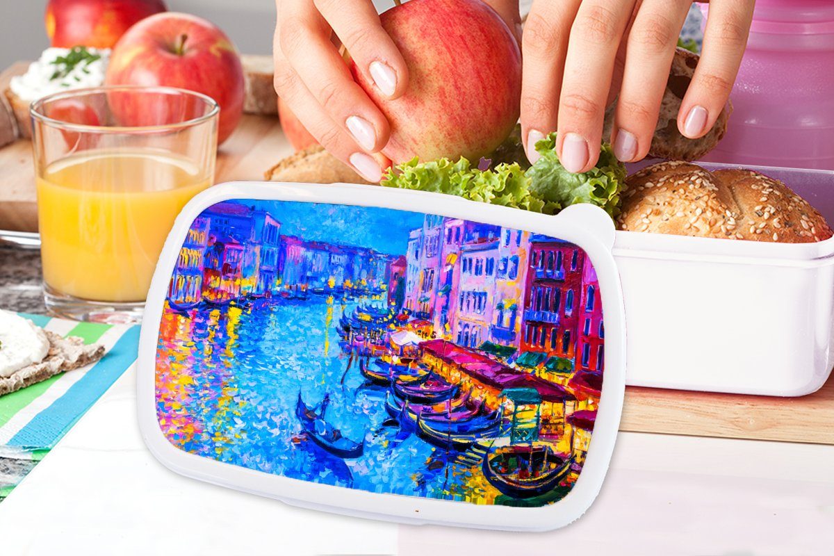 MuchoWow Lunchbox Malerei - Brotdose, Italien Jungs Mädchen Architektur, Kunststoff, für Kinder (2-tlg), - weiß Erwachsene, Brotbox - und und für Boot Wasser 