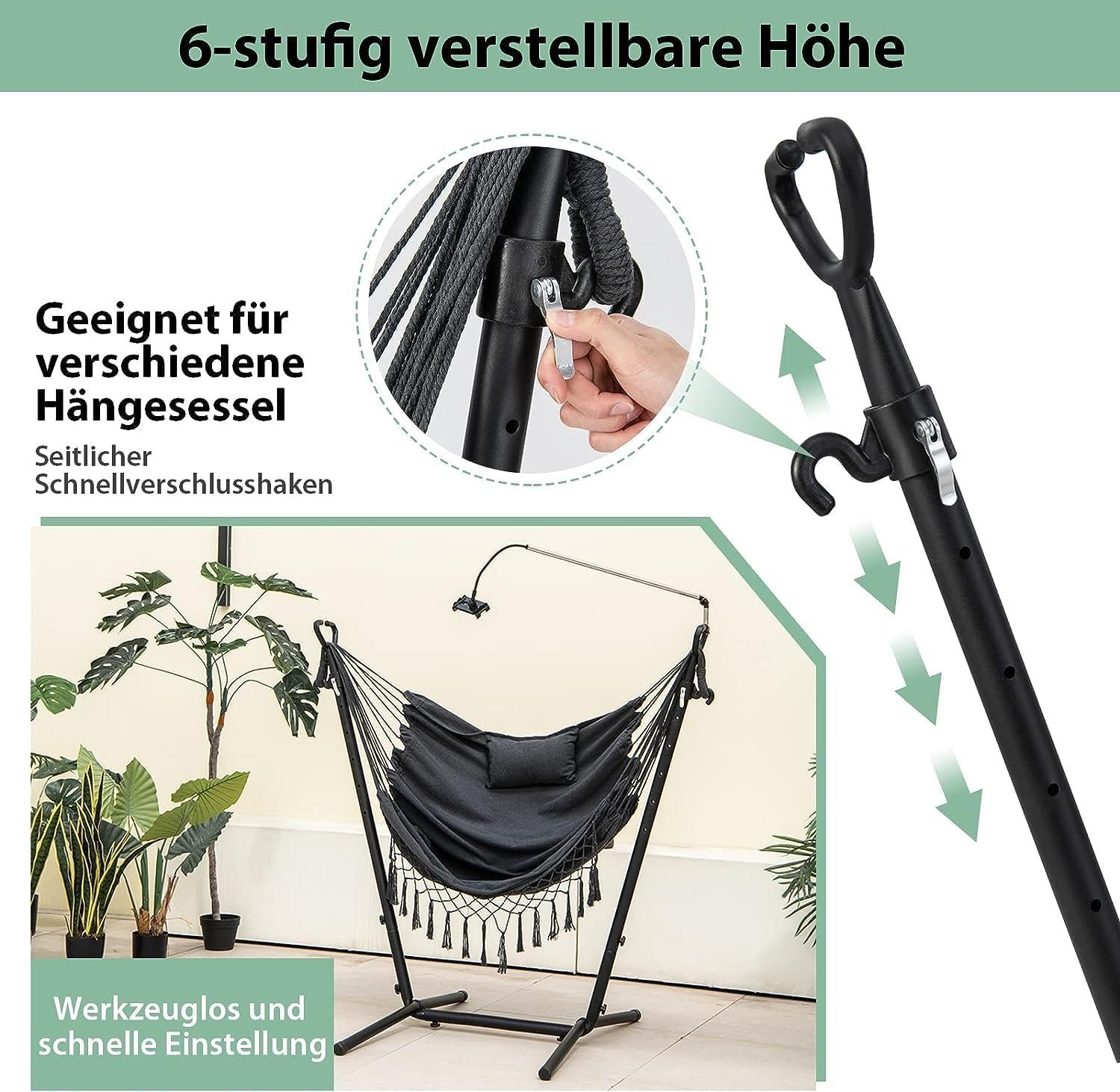 KOMFOTTEU Hängesessel mit Gestell, mit Kopfstütze & Seitentasche & Handyhalter