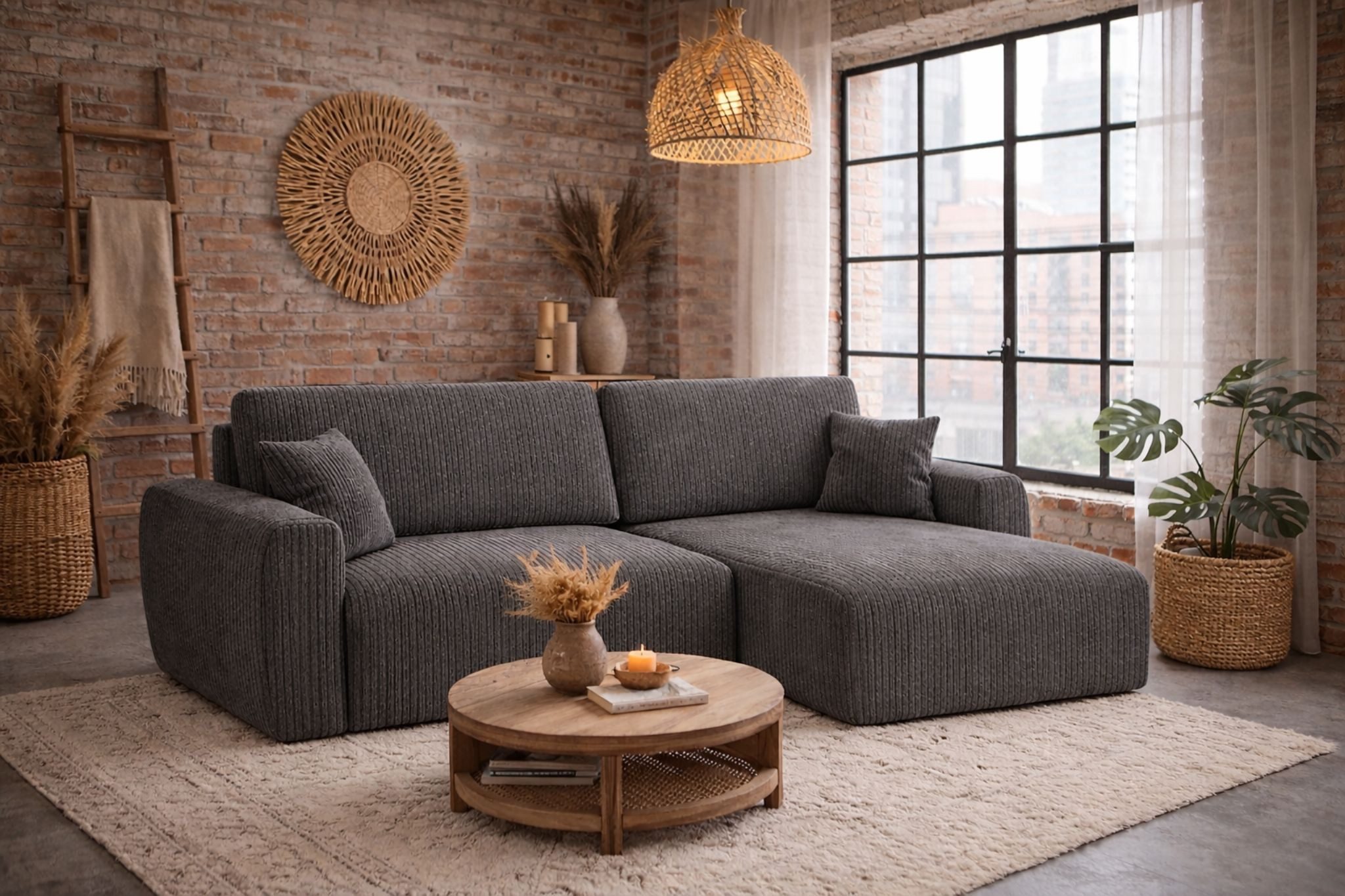 Kaiser Möbel Ecksofa mit Schlaffunktion und Bettkasten Ariel XL Cordstoff POSO, pflegeleichter Cordstoff,große Liegefläche,ausziehbar