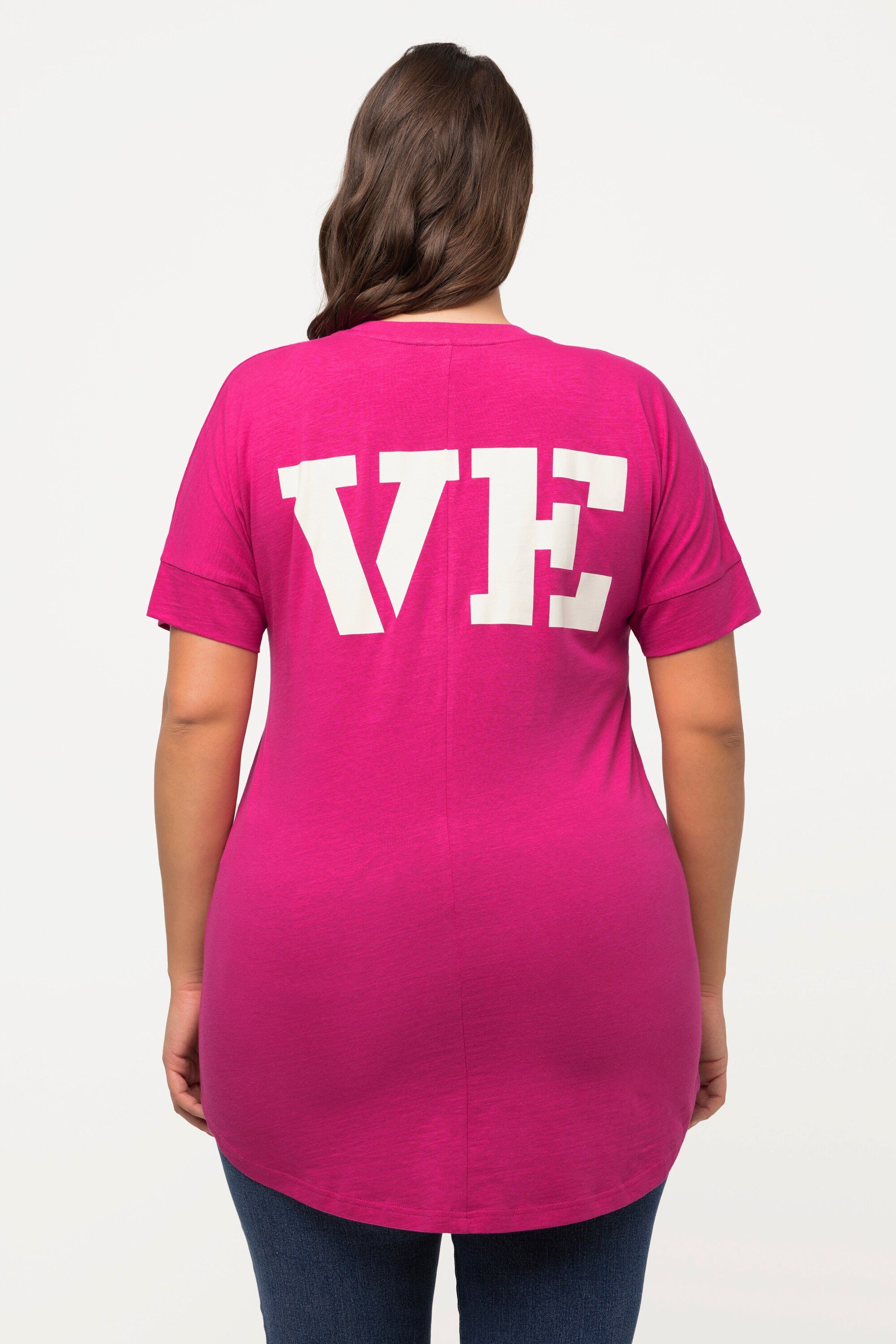 Ulla pink LOVE T-Shirt Rundhalsshirt fuchsia Rundhals Popken Oversized Halbarm