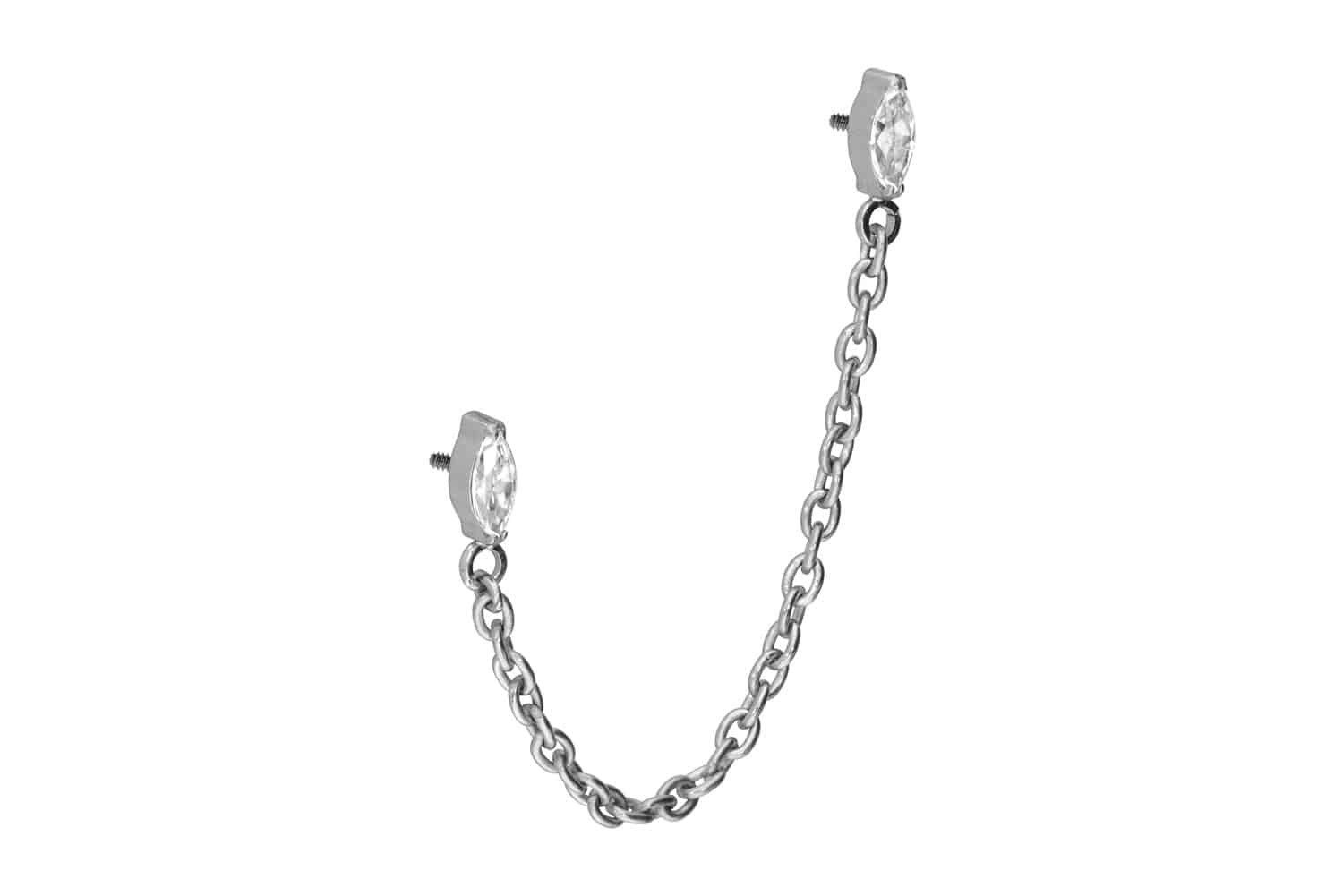 Piercing-Set Titan Schraubaufsatz mit Außengewinde 2 KRISTALLTROPFEN + KETTE