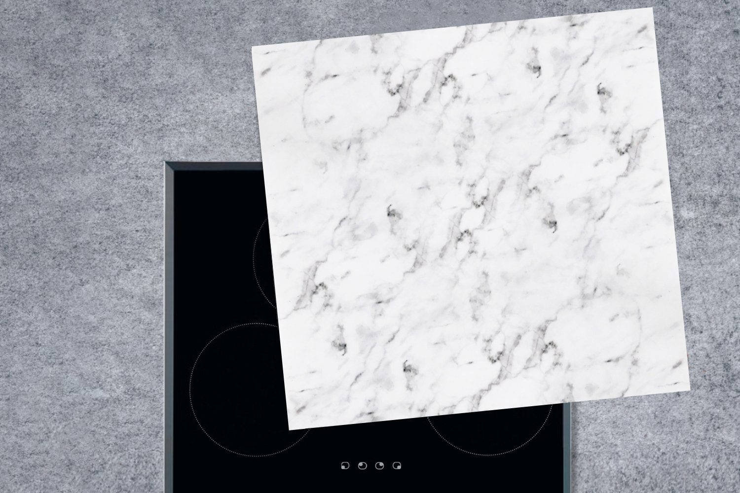 (1 Arbeitsplatte - Vinyl, - Marmor Ceranfeldabdeckung, - Schwarz Herdblende-/Abdeckplatte MuchoWow Textur für tlg), küche Weiß, cm, 78x78