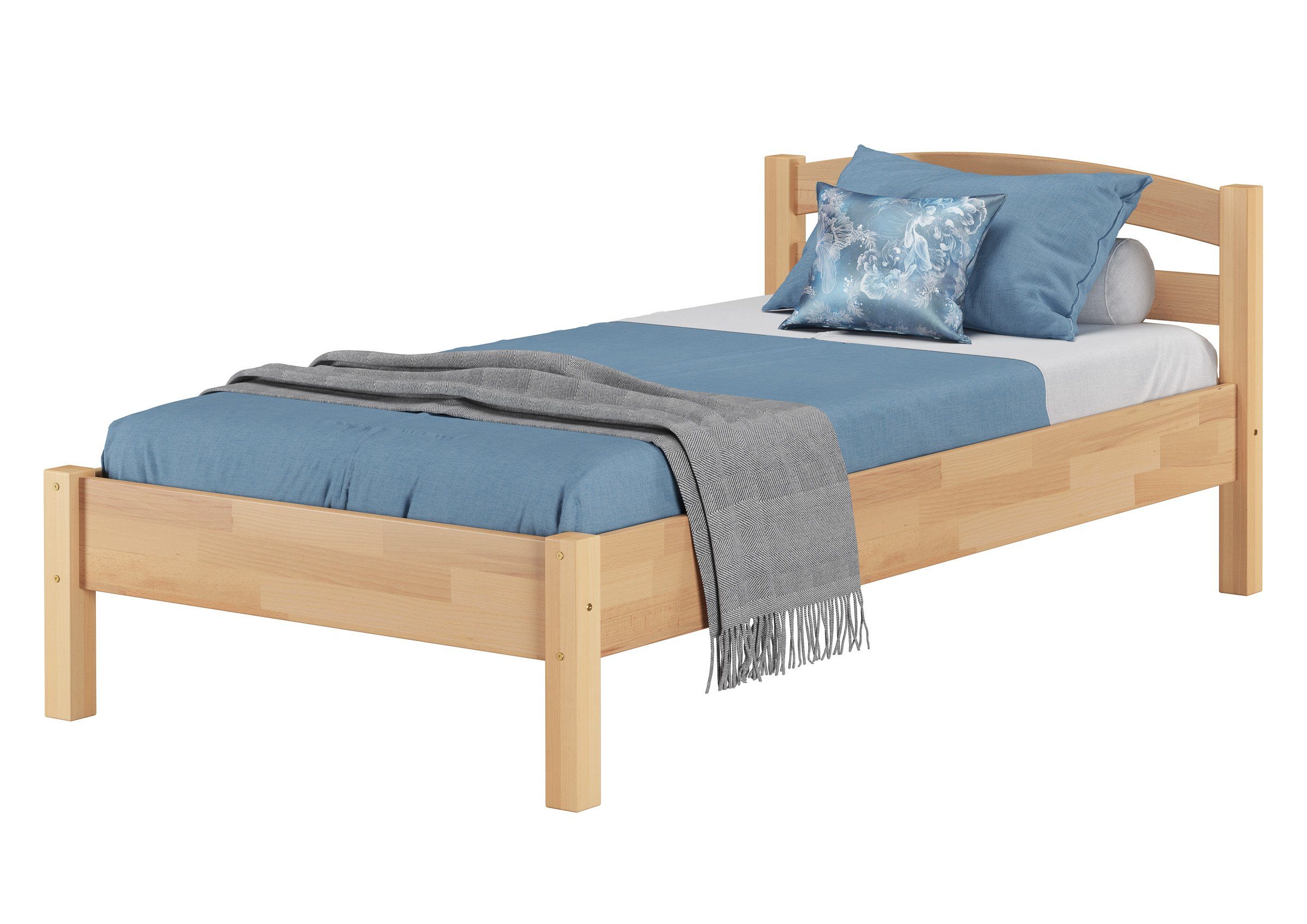 ERST-HOLZ Bett Bettenset Buche massiv 90x200 mit Federleisten und Matratze, Buchefarblos lackiert