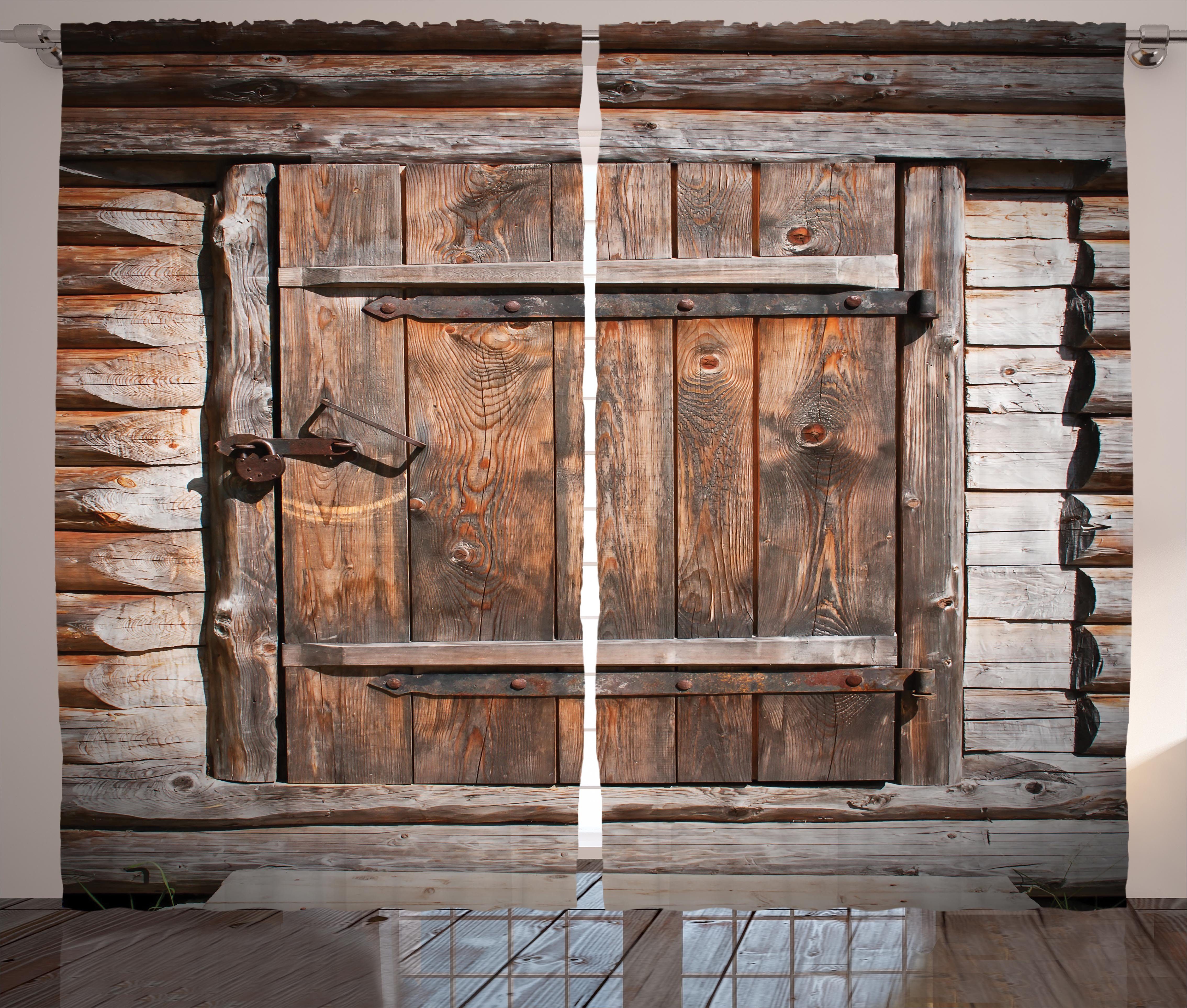 Gardine Schlafzimmer Rustikale Abakuhaus, Kräuselband Holztür mit Vorhang Rustikal und Haken, Schlaufen