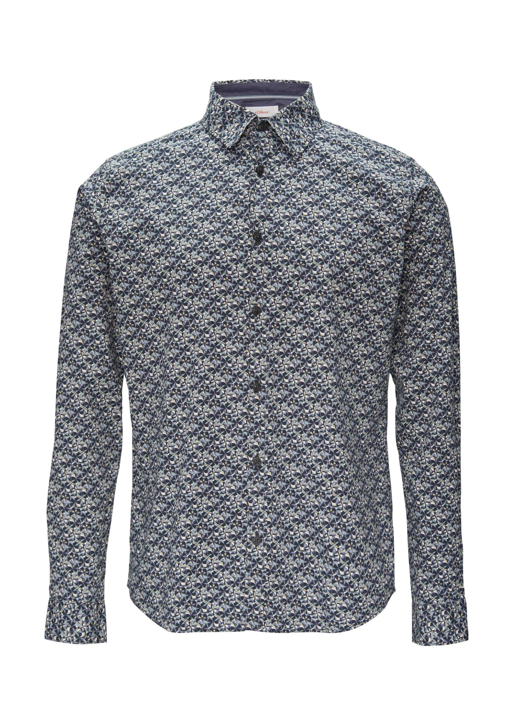 s.Oliver Langarmhemd Hemd Slim Fit: Popeline-Hemd mit All-over-Print günstig online kaufen