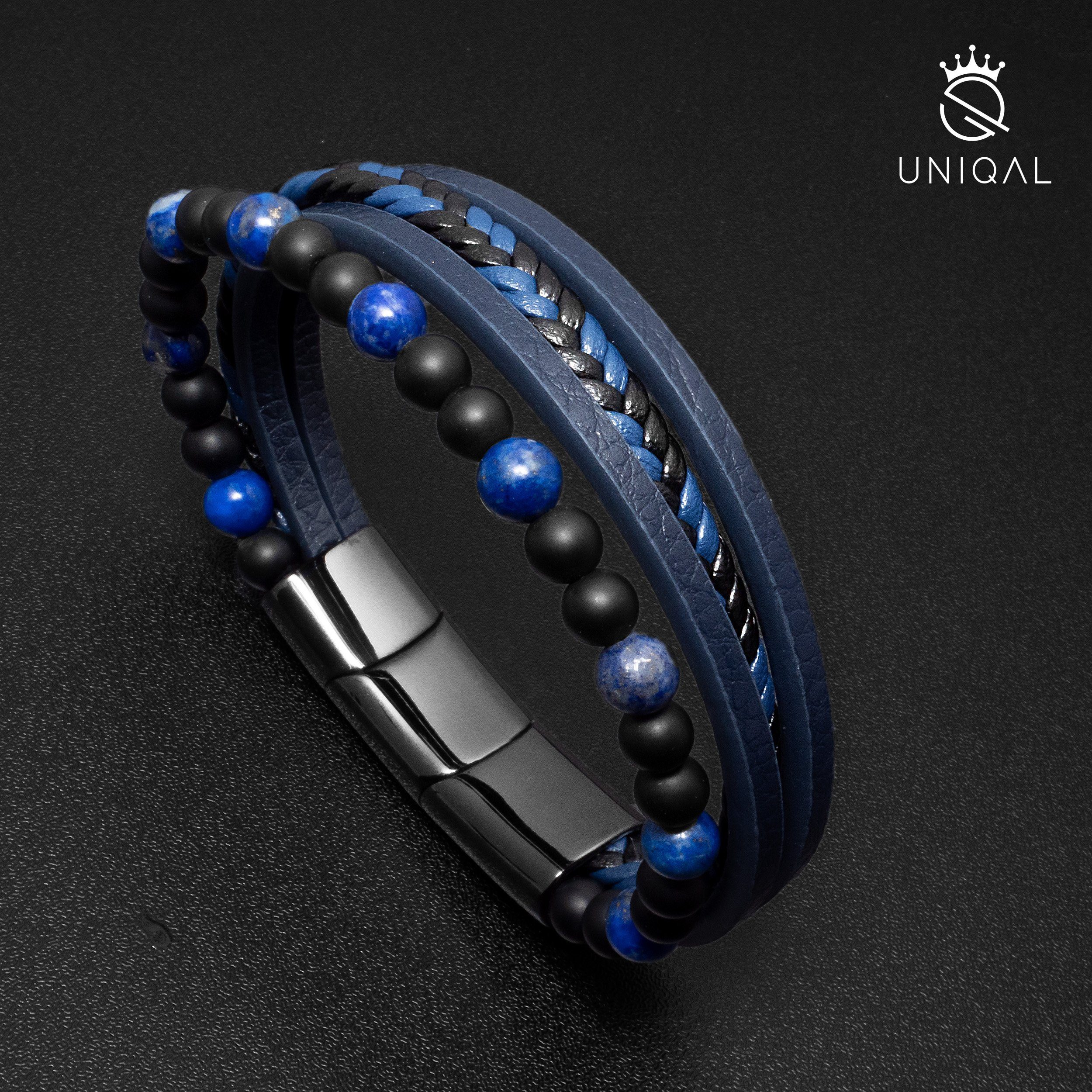 UNIQAL.de Lederarmband Lederarmband Herren "FANCY" Perlenarmband Naturstein Geflochten (Edelstahl, Echtleder, Casual Style, handgefertigt)
