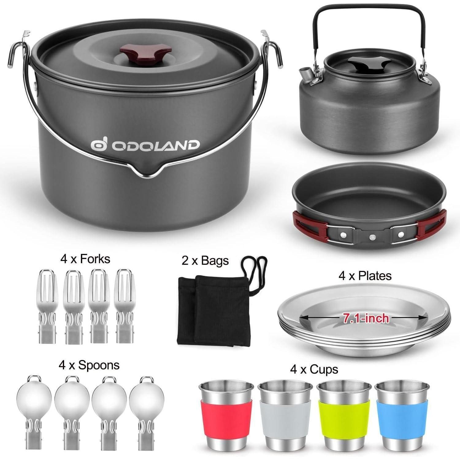 LuxusKollektion Geschirr-Set Camping Geschirr Set Edelstahl Outdoor Kochen 4 Personen