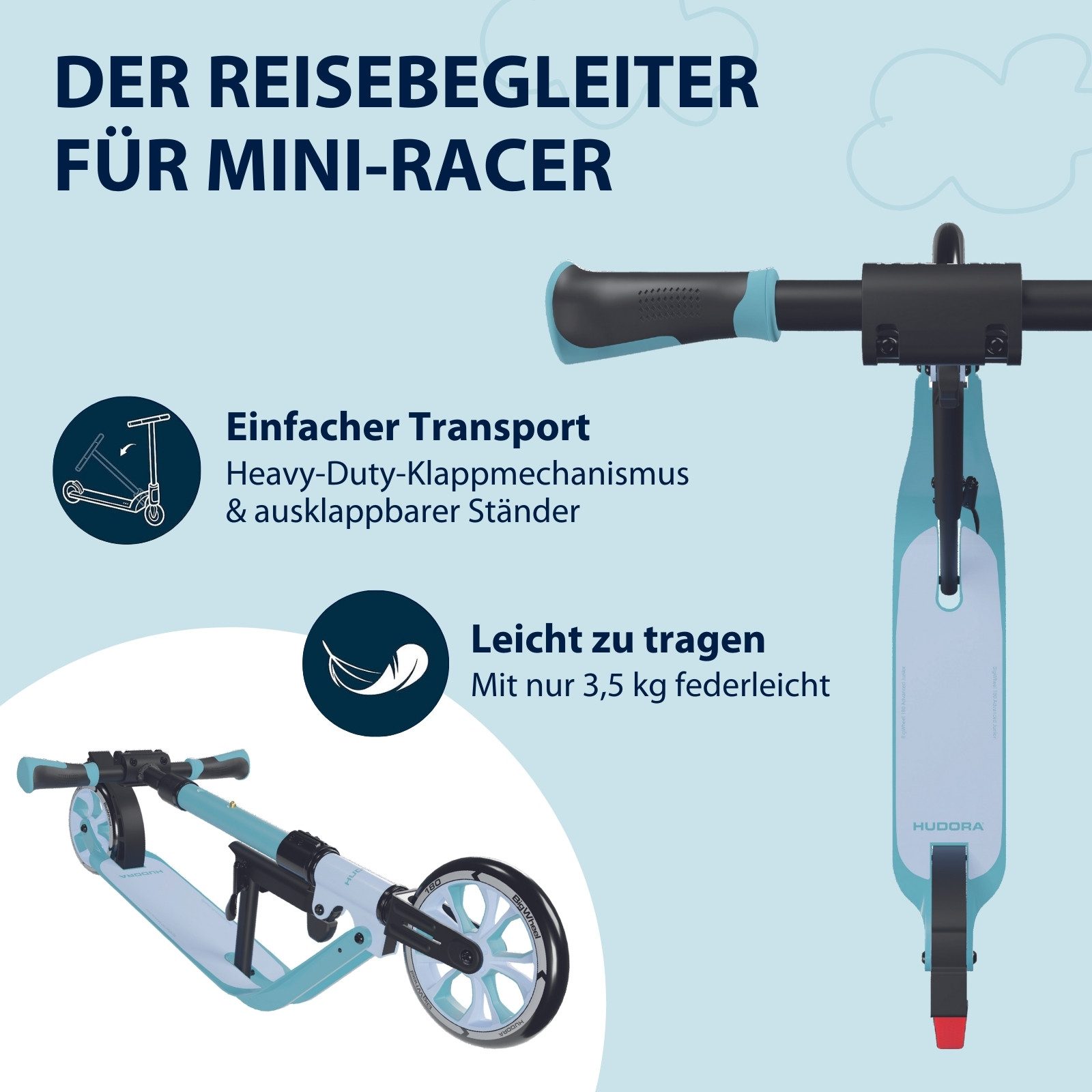 Hudora Tretroller BigWheel® 180 Advanced Junior, zusammenklappbarer, höhenverstellbar, bis 60 kg