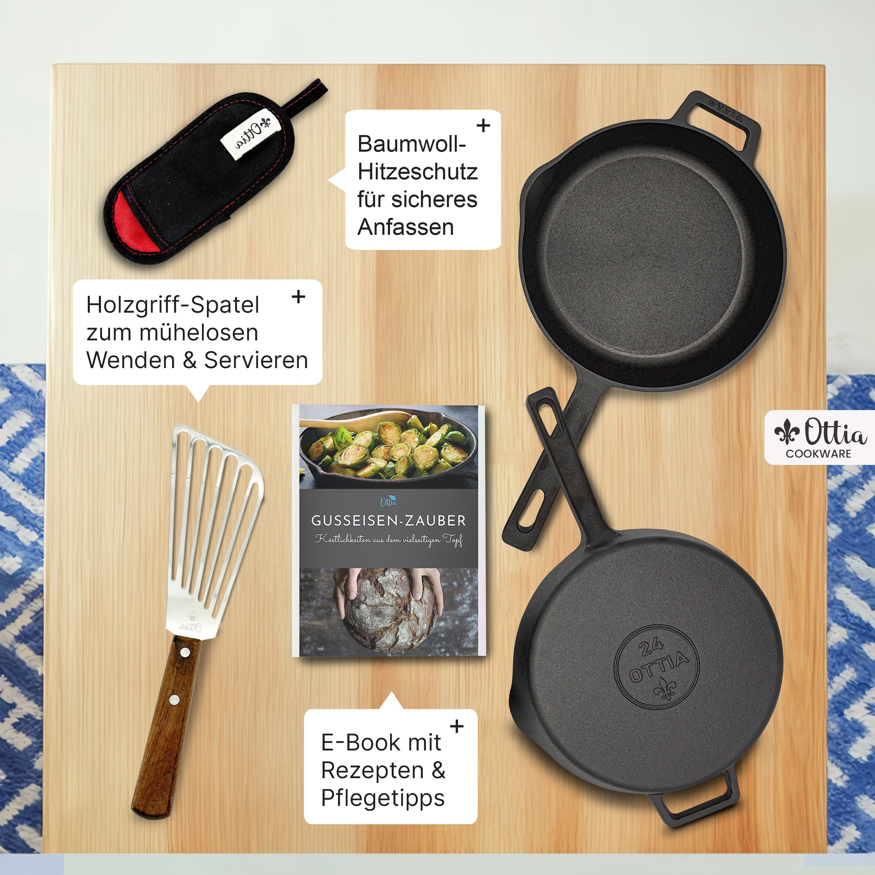 Ottia Bratpfanne Reine Gusseisenpfanne: Gusseisen, Eisenpfanne, Cast Iron Pan